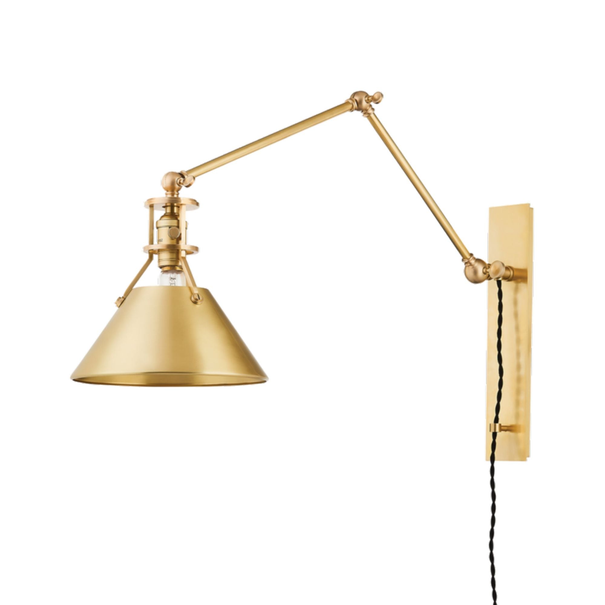 Metal No. 2 1-Light Plug-in Sconce in  Aged Brass by  Mark D. Sikes 9.5L x 9.5W x 45H