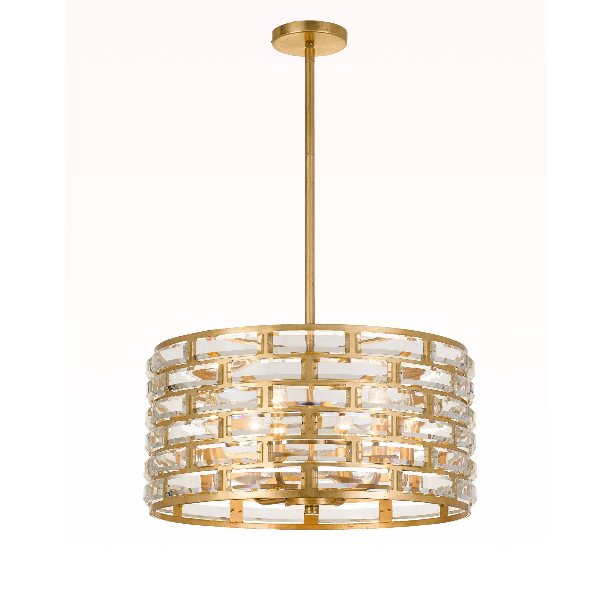 Meridian 6 Light Antique Gold Pendant Hand Cut Crystal 20"W x 10"H x 20"D