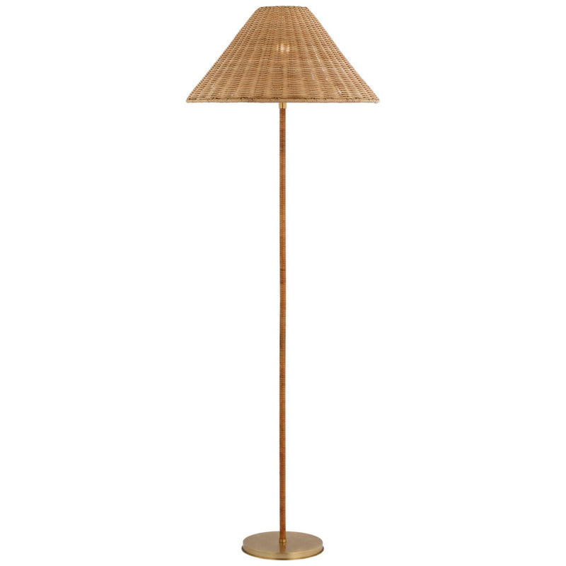 Marie Flanigan Wimberley Medium Wrapped Floor Lamp in Soft Brass with Natural Wicker Shade