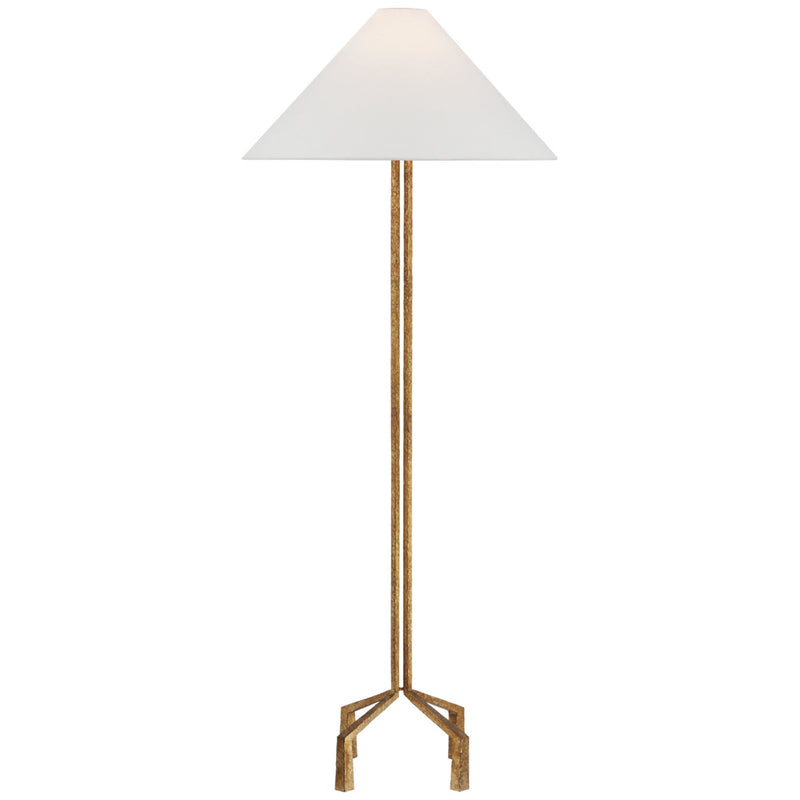 Marie Flanigan Clifford Large Forged Floor Lamp in Gilded Iron with Linen Shade