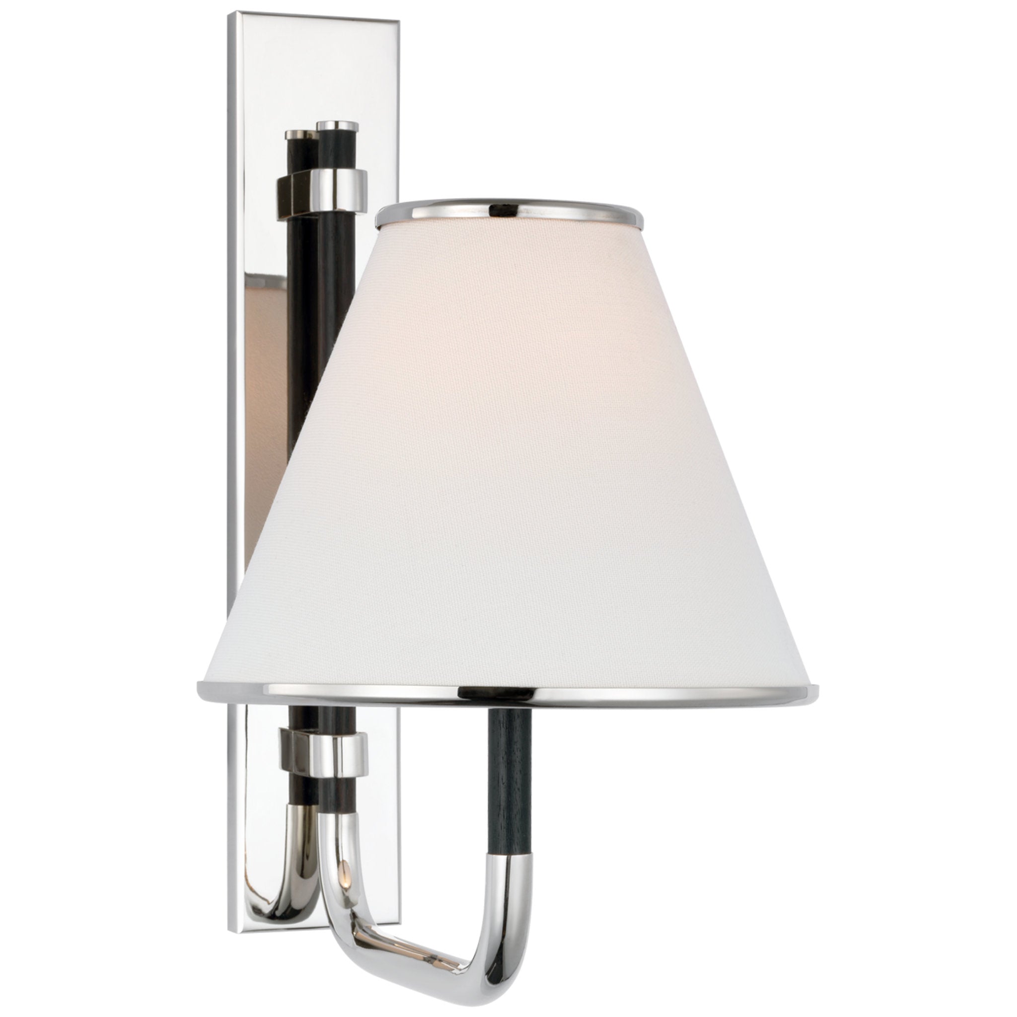 Marie Flanigan Rigby Small Sconce in Polished Nickel and Ebony with Linen Shade Wall Light W7.75" x H13.75"
