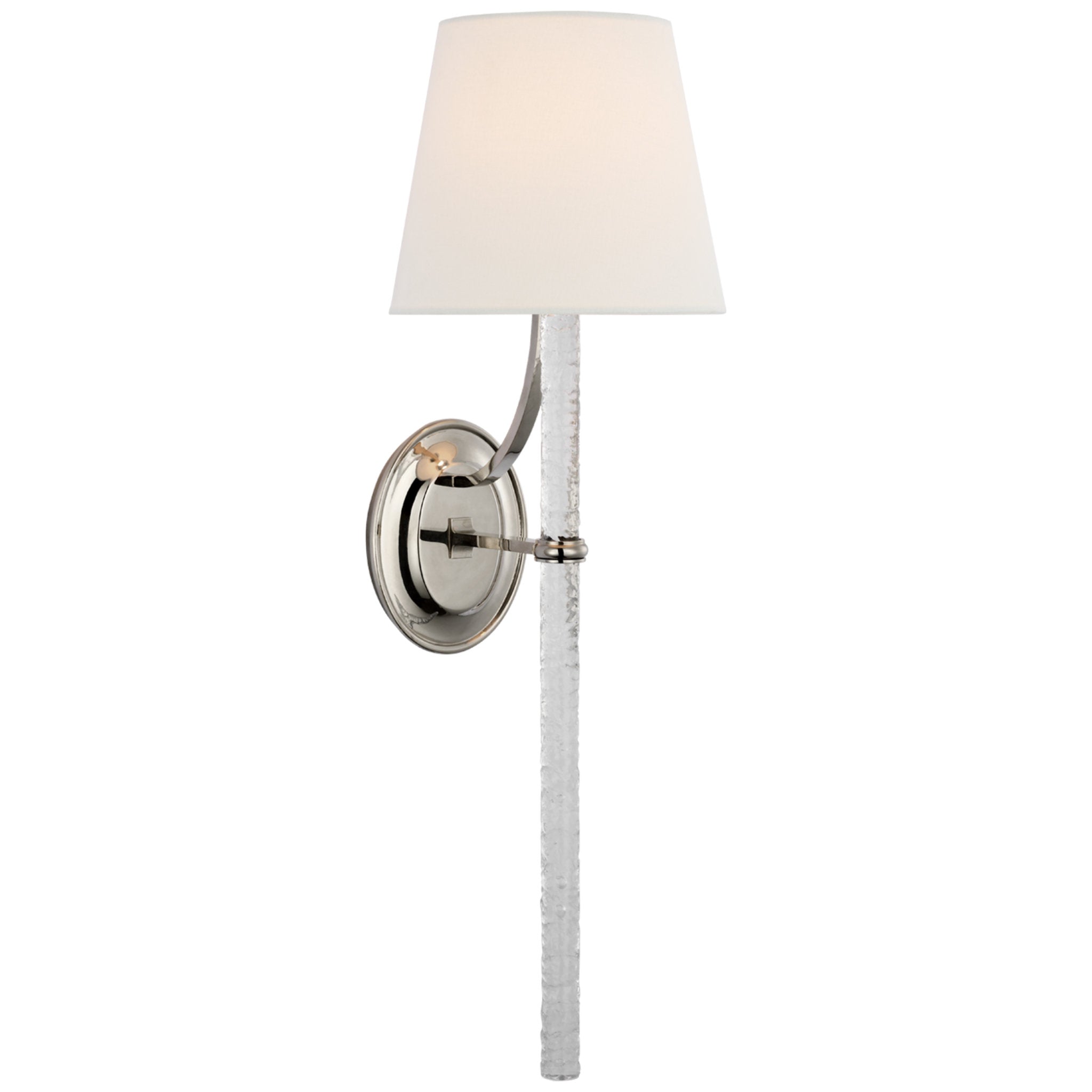 Marie Flanigan Abigail XL Sconce in Polished Nickel and Clear Wavy Glass with Linen Shade