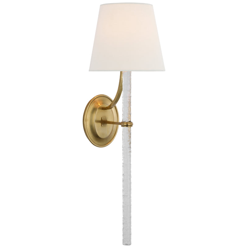 Marie Flanigan Abigail XL Sconce in Soft Brass and Clear Wavy Glass with Linen Shade