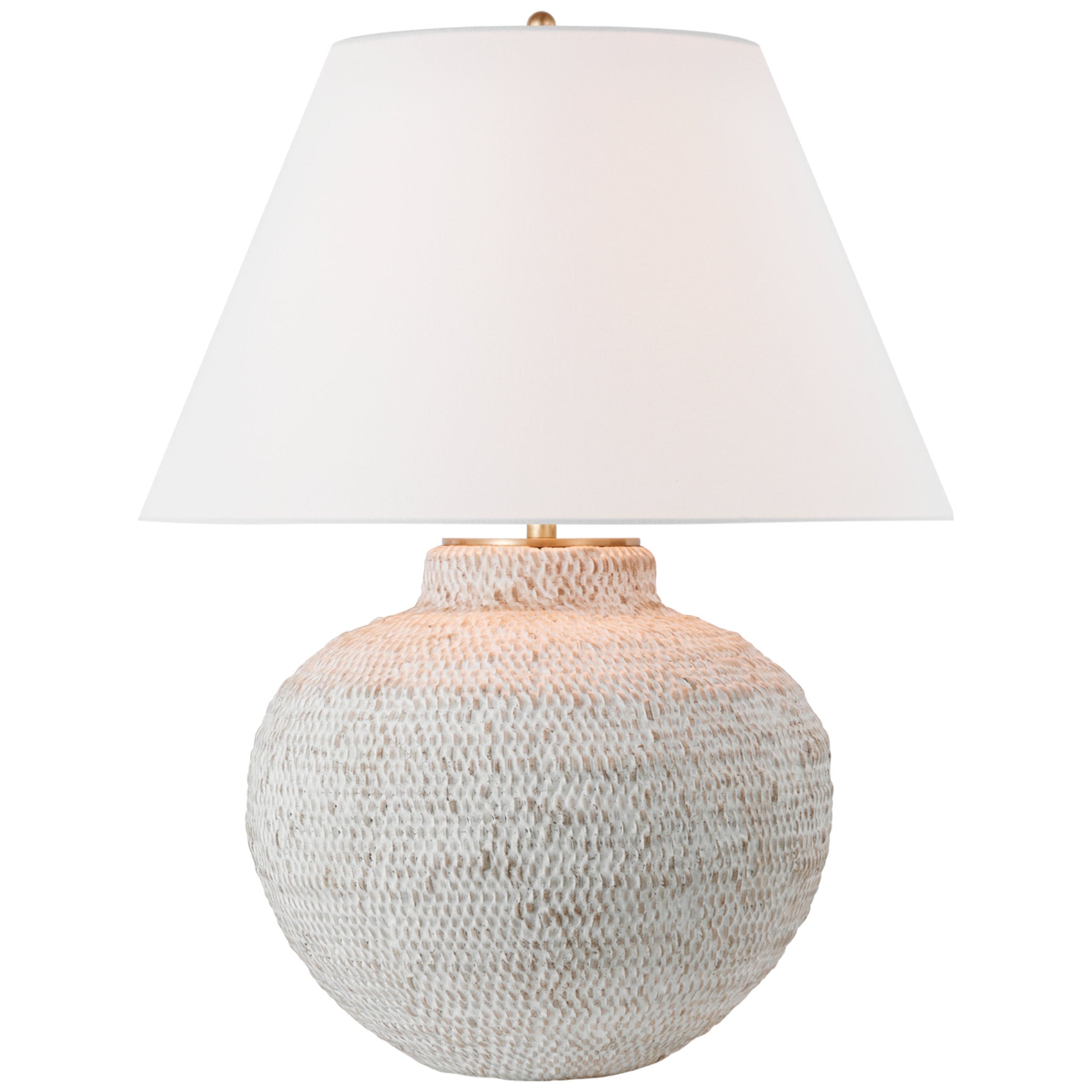 Marie Flanigan Avedon Medium Table Lamp in Plaster White Rattan with Linen Shade W23" x H28.75"