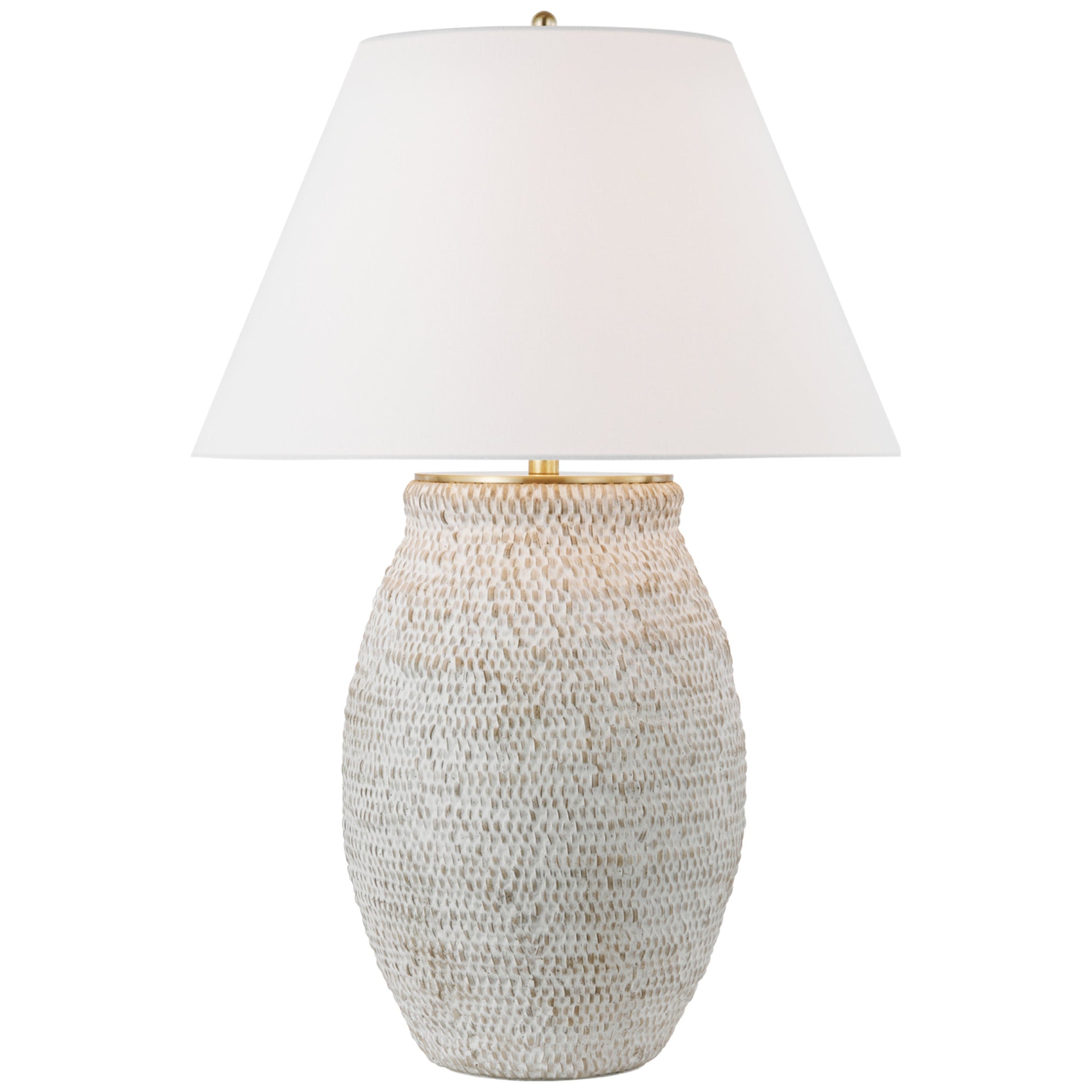 Marie Flanigan Avedon Large Table Lamp in Plaster White Rattan with Linen Shade W23" x H33"
