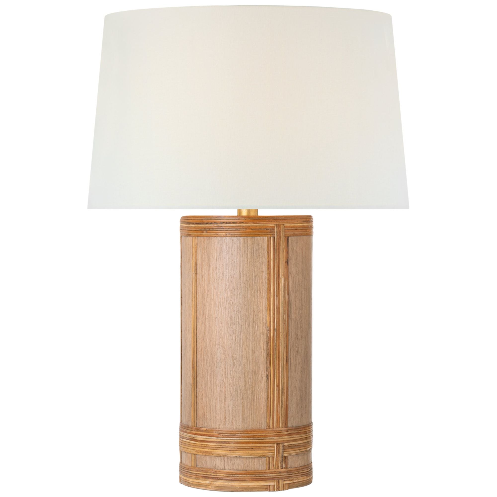 Marie Flanigan Lignum Medium Table Lamp in Light Oak and Natural Rattan with Linen Shade W19" x H28"