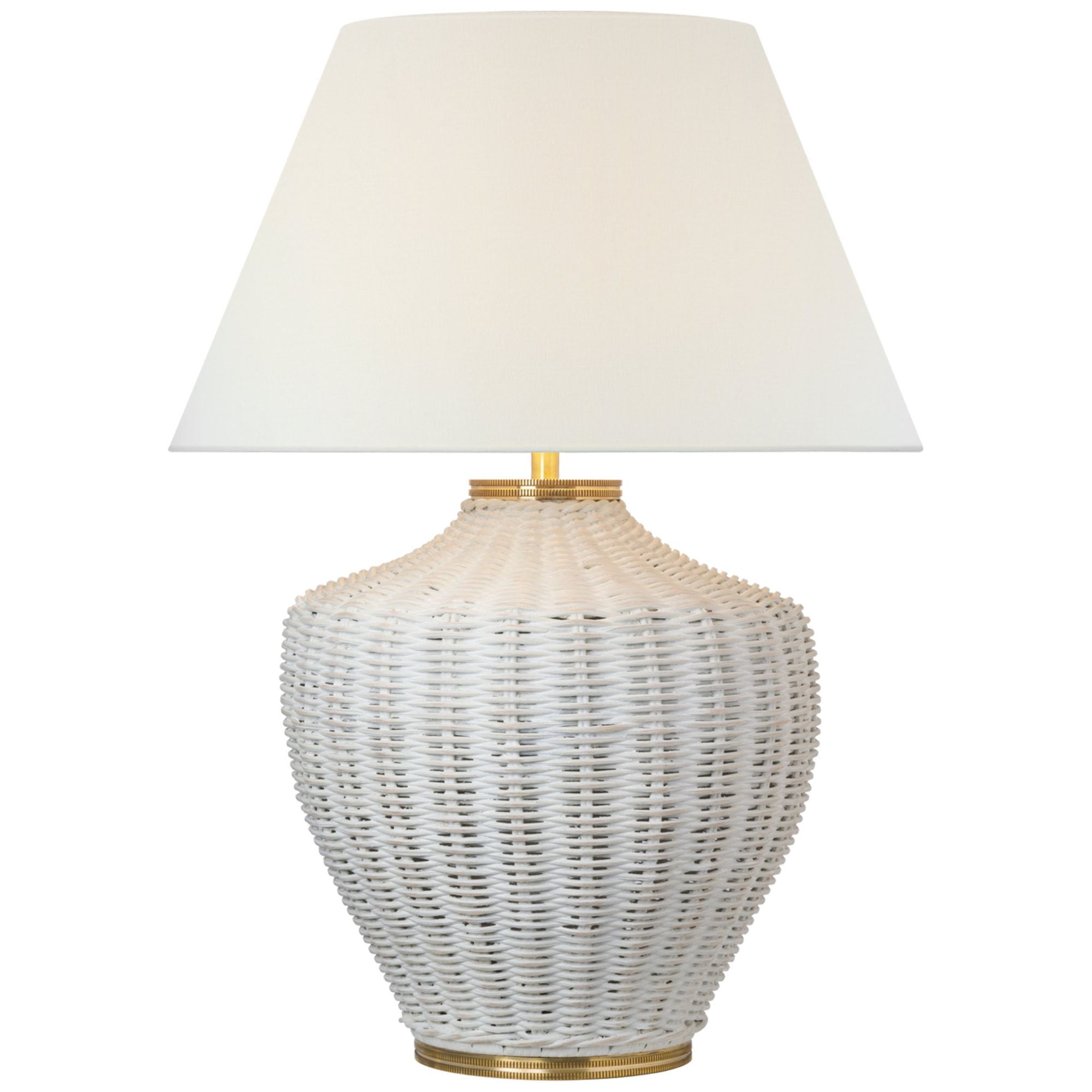 Marie Flanigan Evie Large Table Lamp in White Wicker with Linen Shade
