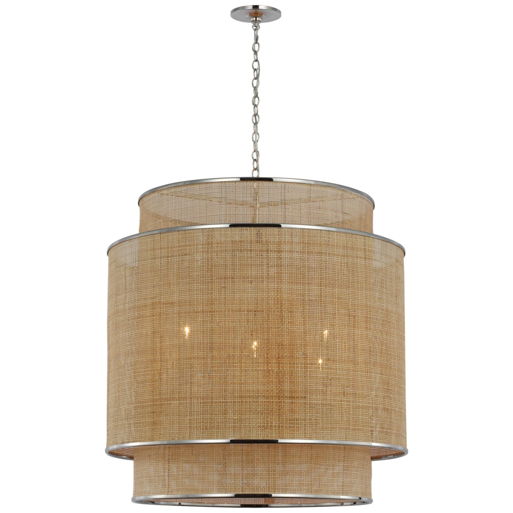 Marie Flanigan Linley Extra Large Hanging Shade in Polished Nickel and Natural Rattan Caning Ceiling Light W30" x H31.25"