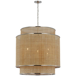 Marie Flanigan Linley Extra Large Hanging Shade in Polished Nickel and Natural Rattan Caning