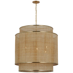 Marie Flanigan Linley Extra Large Hanging Shade in Soft Brass and Natural Rattan Caning