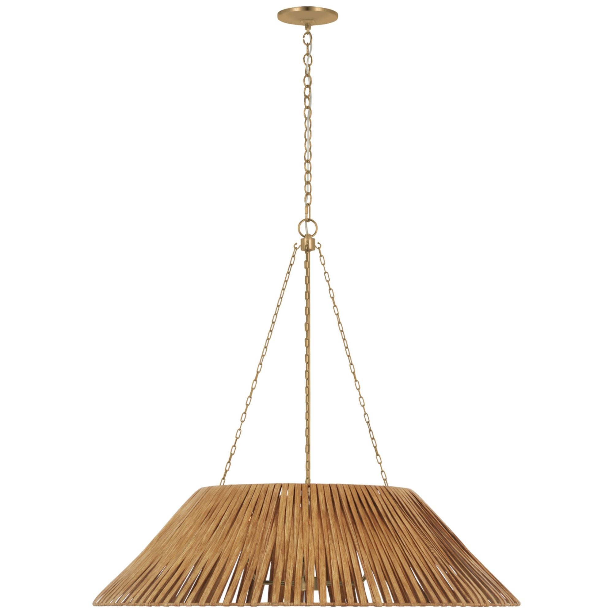 Marie Flanigan Corinne Extra Large Wrapped Hanging Shade in Soft Brass with Natural Wicker Shade Ceiling Light W36.25" x H32.5"