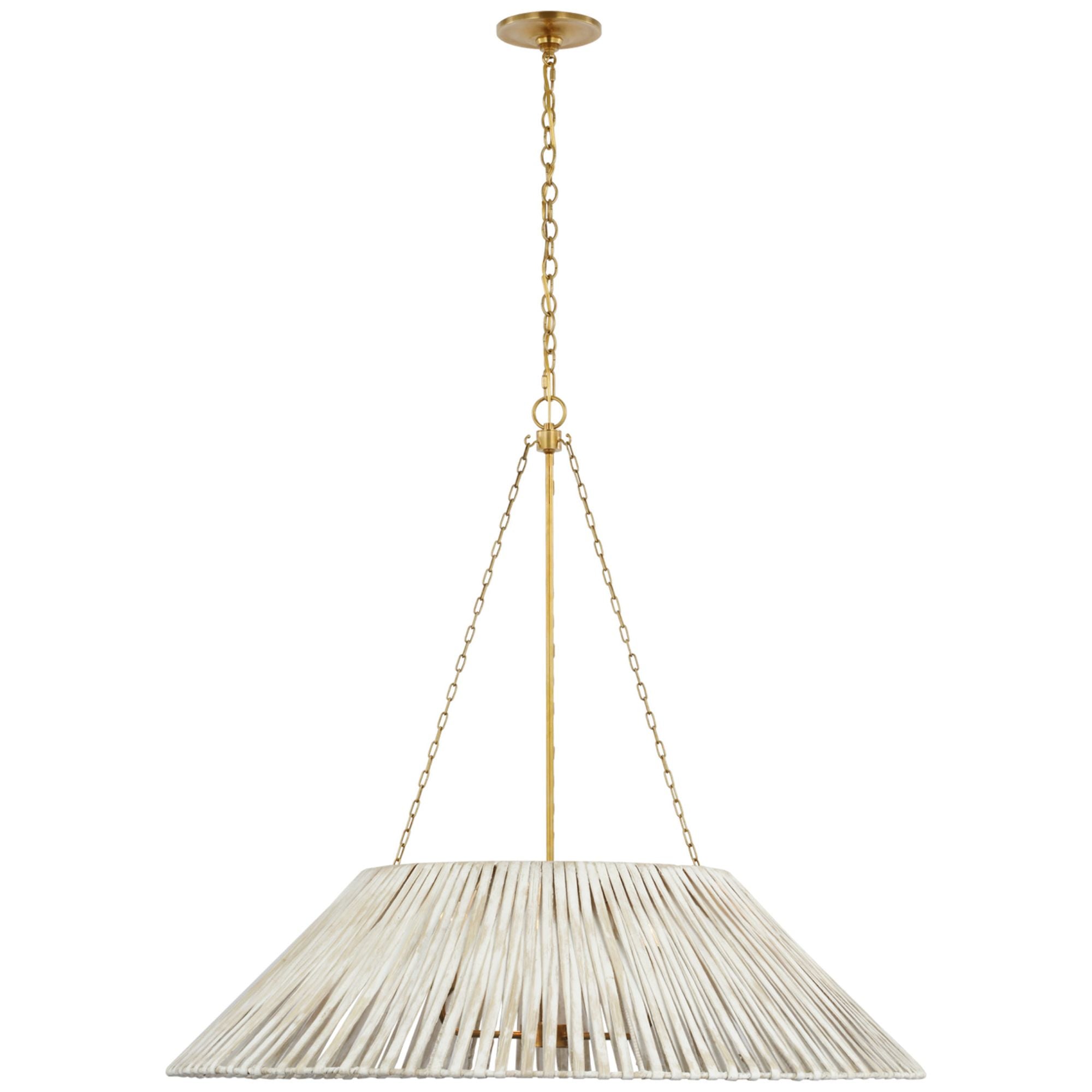Marie Flanigan Corinne Extra Large Wrapped Hanging Shade in Soft Brass with White Wicker Shade Ceiling Light W36.25" x H32.5"