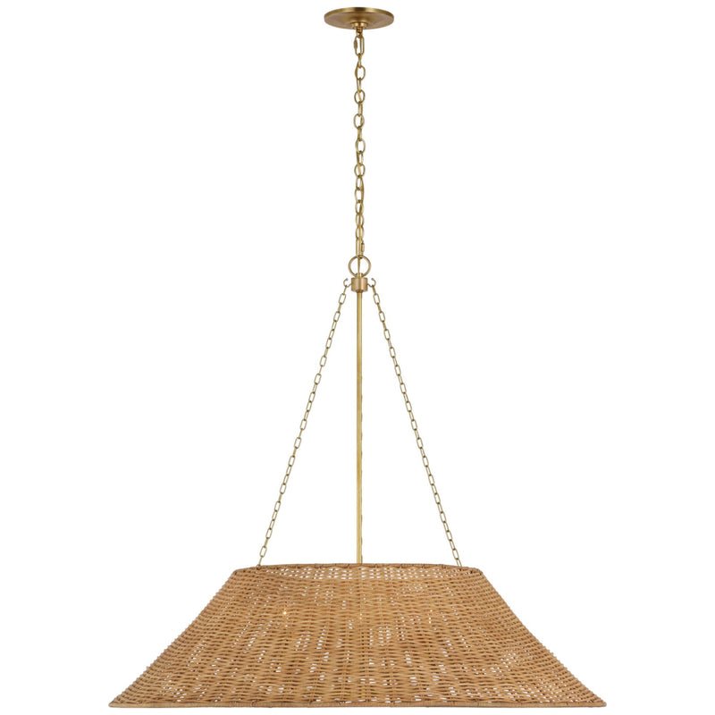 Marie Flanigan Corinne Extra Large Woven Hanging Shade in Soft Brass with Natural Wicker Shade