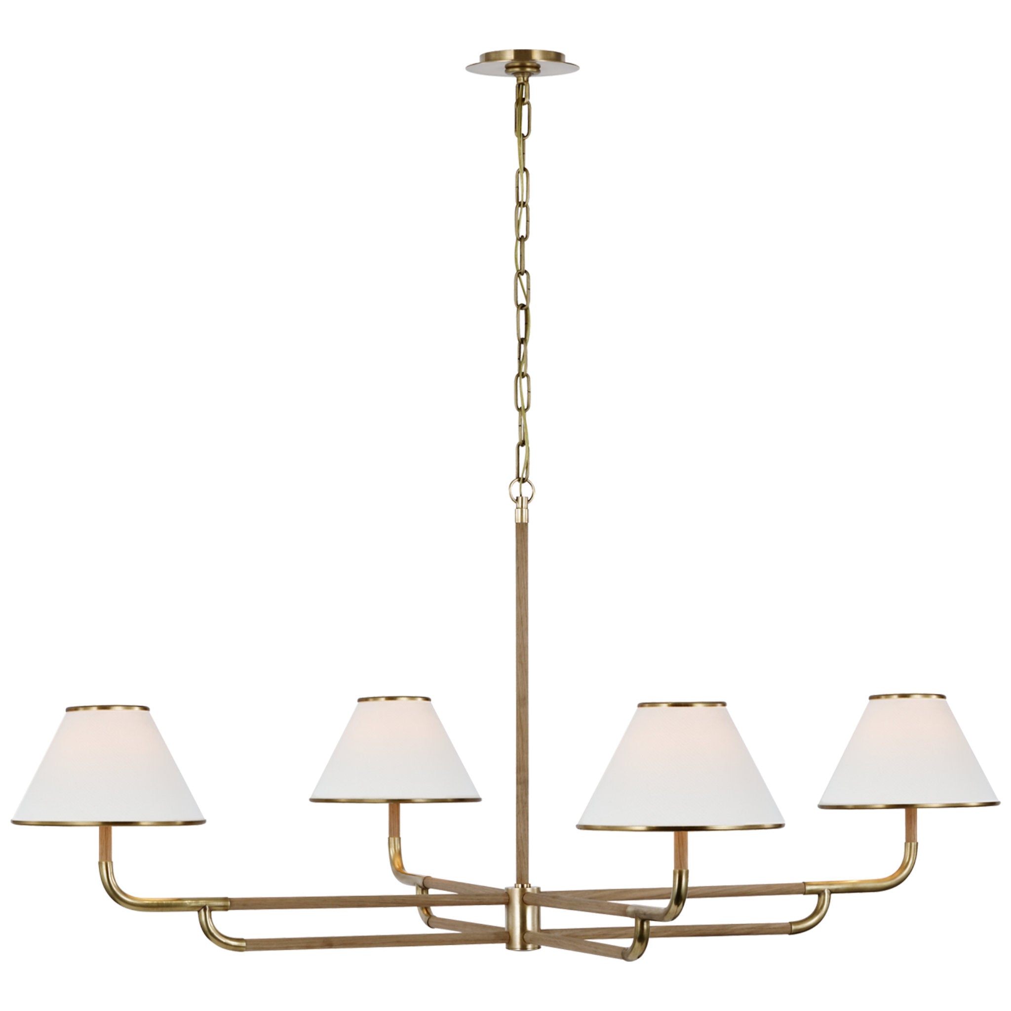 Marie Flanigan Rigby Grande Chandelier in Soft Brass and Natural Oak with Linen Shade