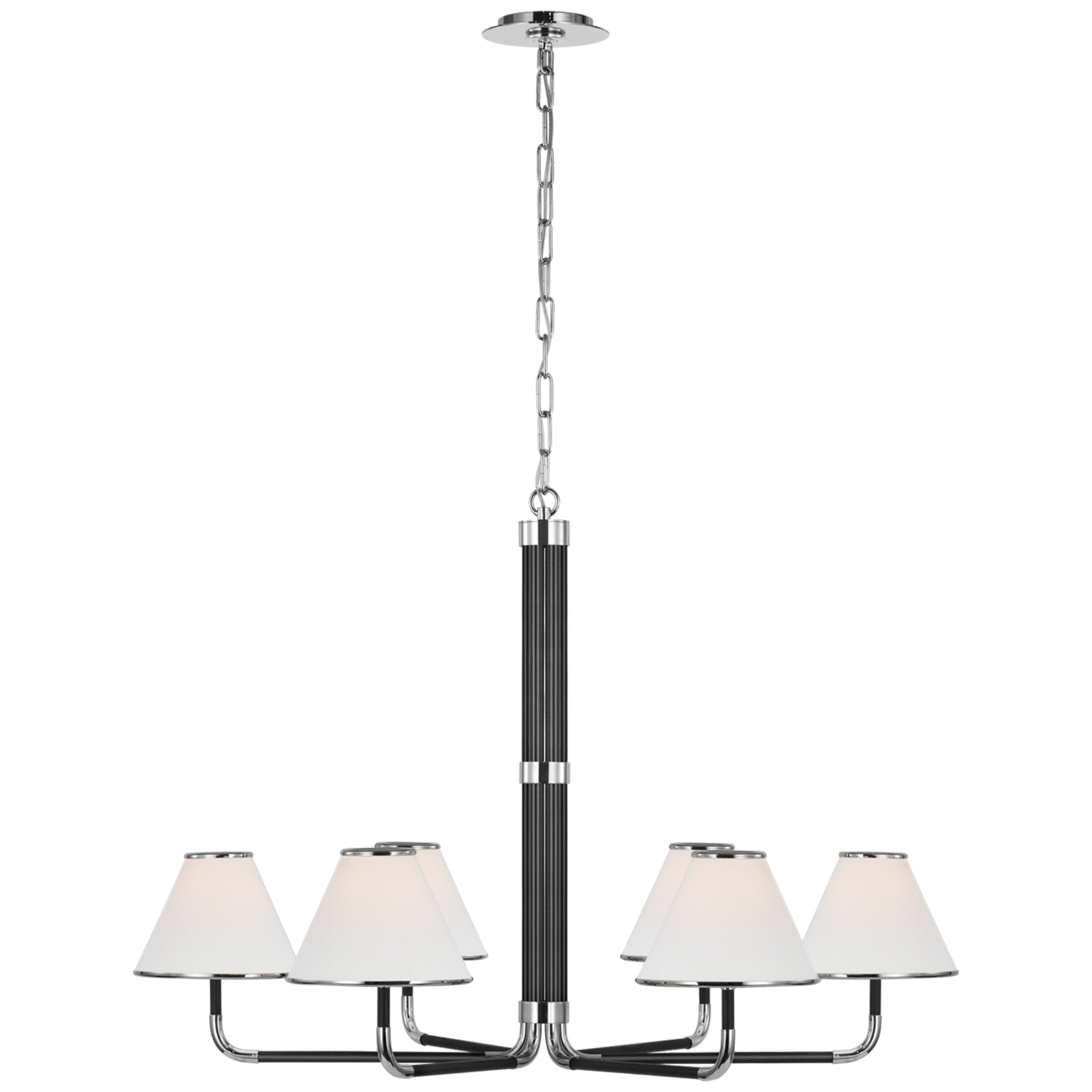 Marie Flanigan Rigby XL Chandelier in Polished Nickel and Ebony with Linen Shade Ceiling Light W37.75" x H26.5"