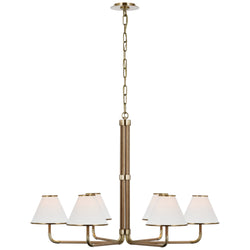 Marie Flanigan Rigby XL Chandelier in Soft Brass and Natural Oak with Linen Shade