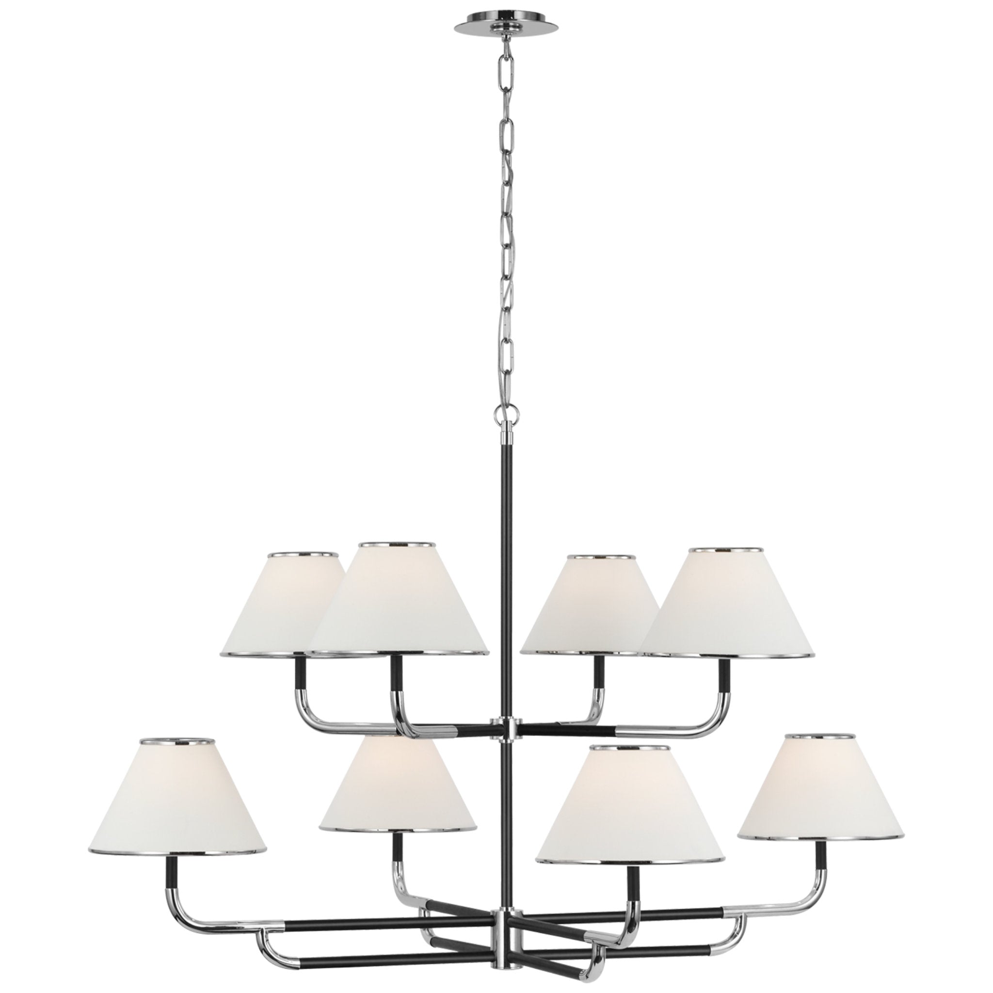 Marie Flanigan Rigby Grande Two-Tier Chandelier in Polished Nickel and Ebony with Linen Shade Ceiling Light W48.75" x H32"