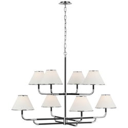 Marie Flanigan Rigby Grande Two-Tier Chandelier in Polished Nickel and Ebony with Linen Shade