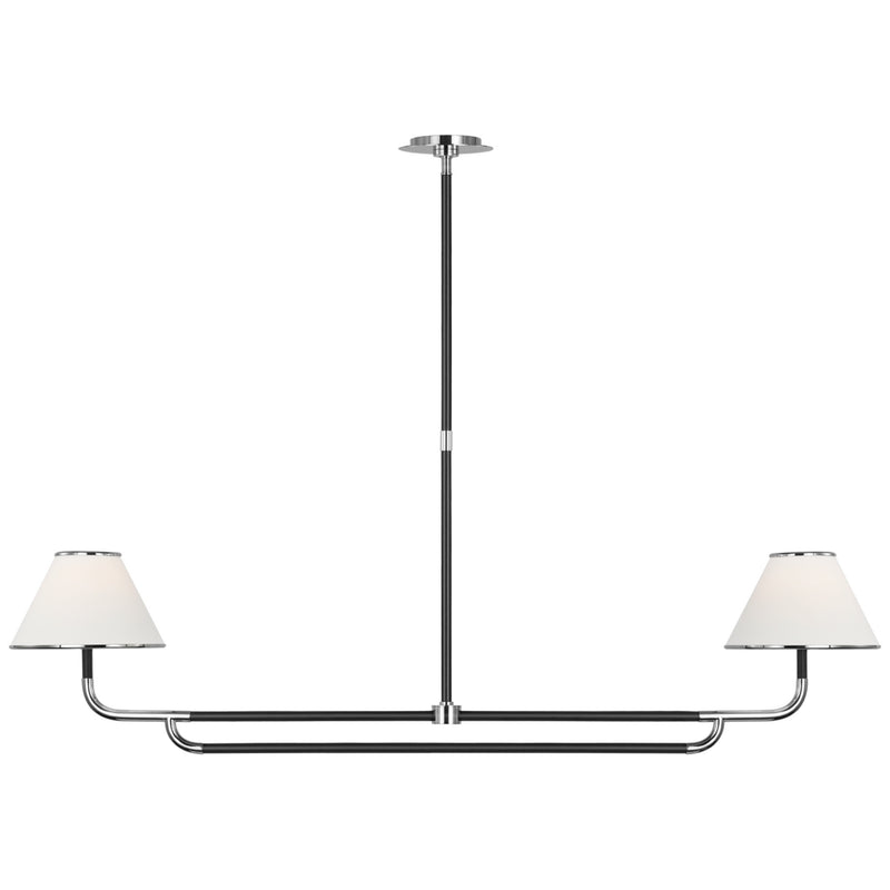 Marie Flanigan Rigby Large Linear Chandelier in Polished Nickel and Ebony with Linen Shade