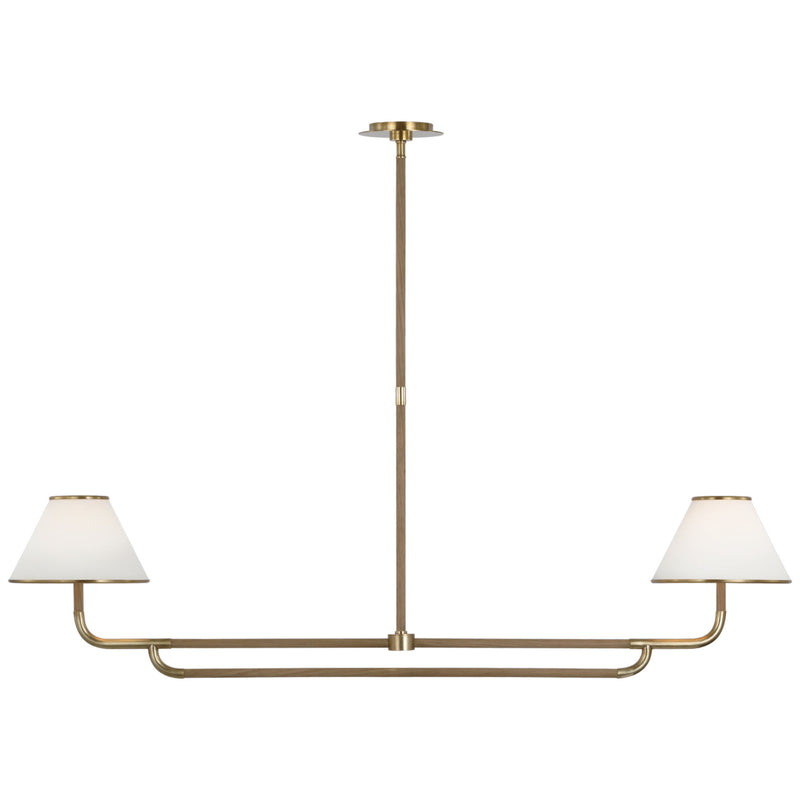 Marie Flanigan Rigby Large Linear Chandelier in Soft Brass and Natural Oak with Linen Shade
