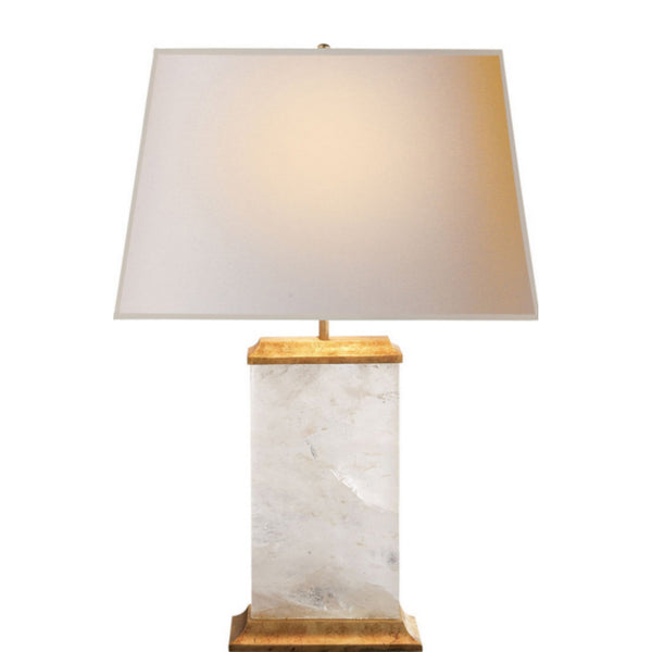 Michael S Smith Crescent Table Lamp in Quartz and Antique Gold Leaf with Natural Paper Shade