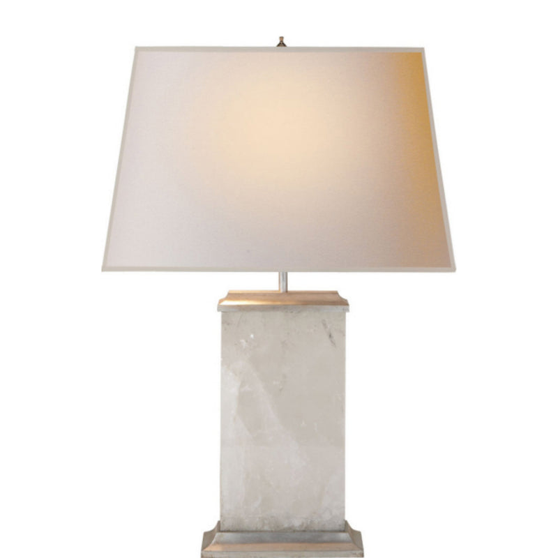 Michael S Smith Crescent Table Lamp in Quartz and Antique Silver Leaf with Natural Paper Shade