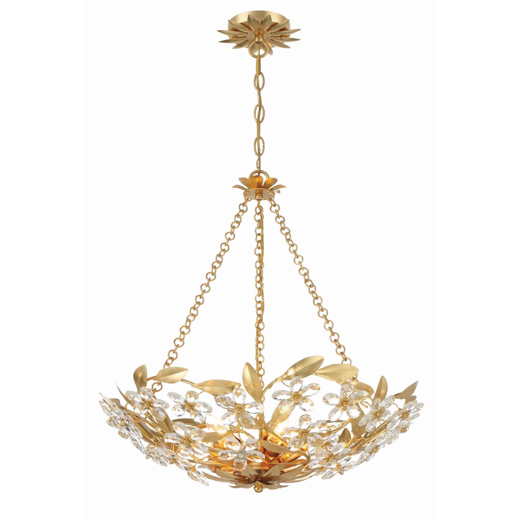 Marselle 6 Light Antique Gold Chandelier Hand Cut Crystal 24"W x 6"H x 24"D
