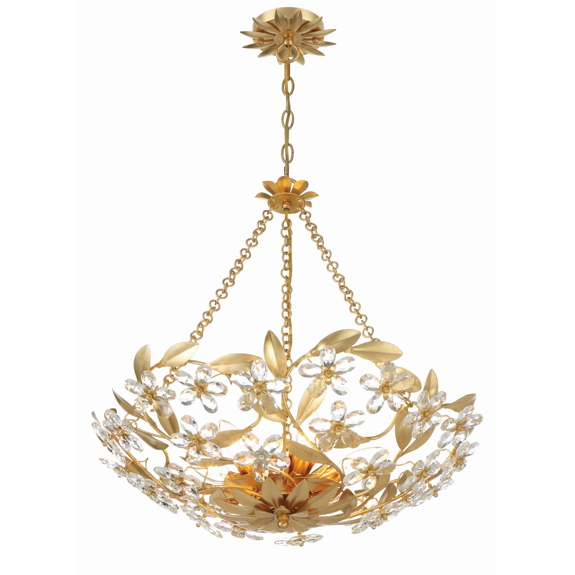 Marselle 6 Light Antique Gold Chandelier Hand Cut Crystal 24"W x 6"H x 24"D