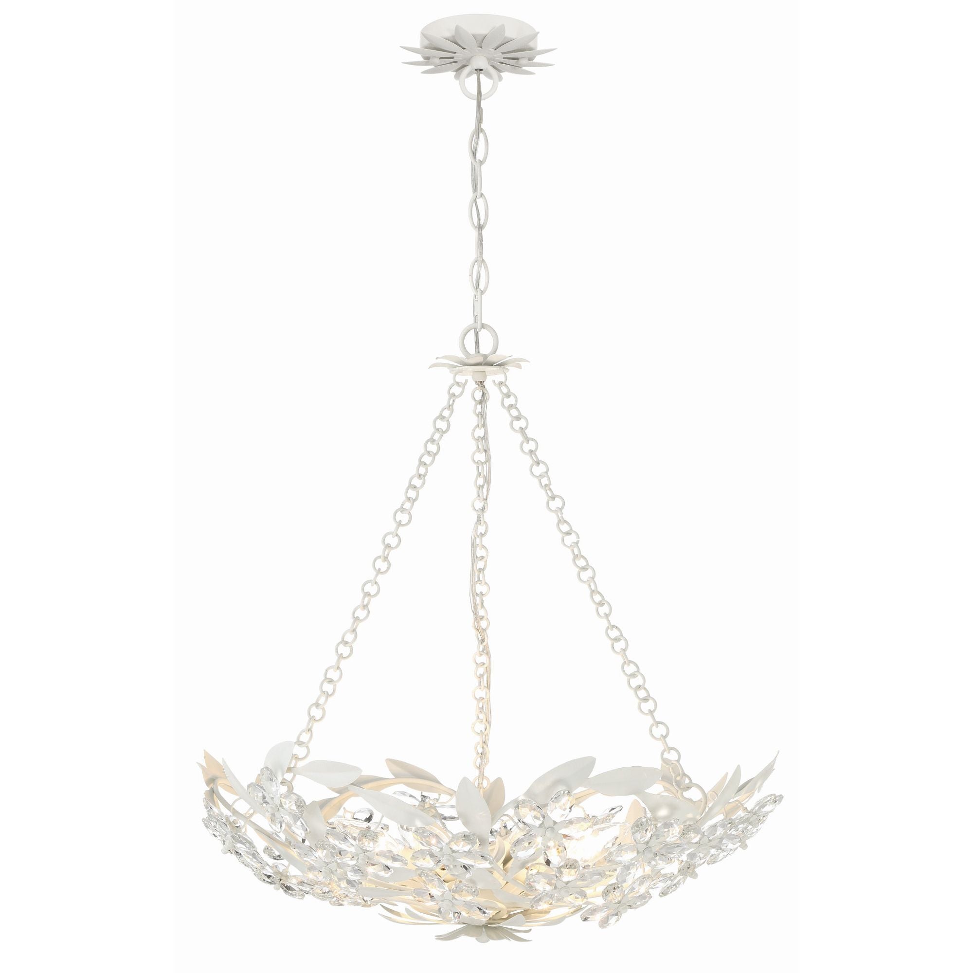 Marselle 6 Light Matte White Chandelier Hand Cut Crystal 24"W x 6"H x 24"D
