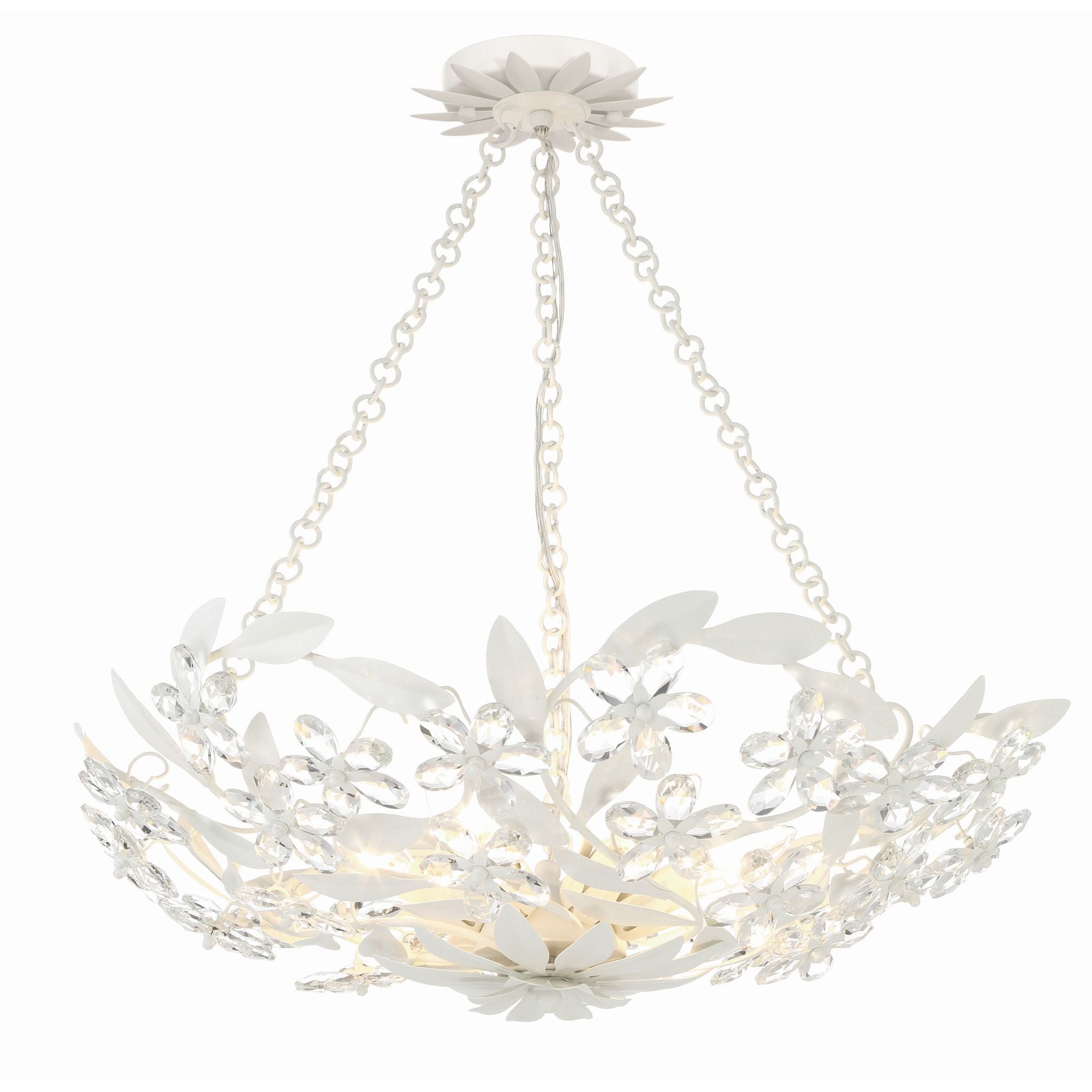 Marselle 6 Light Matte White Chandelier Hand Cut Crystal 24"W x 6"H x 24"D