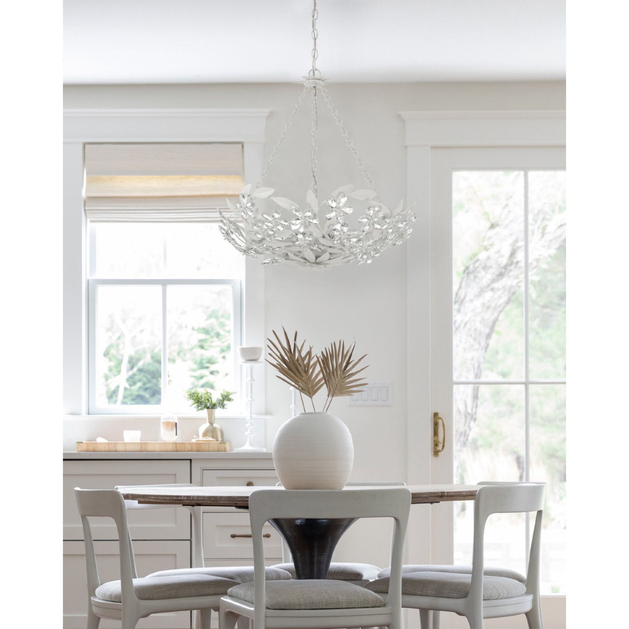Marselle 6 Light Matte White Chandelier Hand Cut Crystal 24"W x 6"H x 24"D