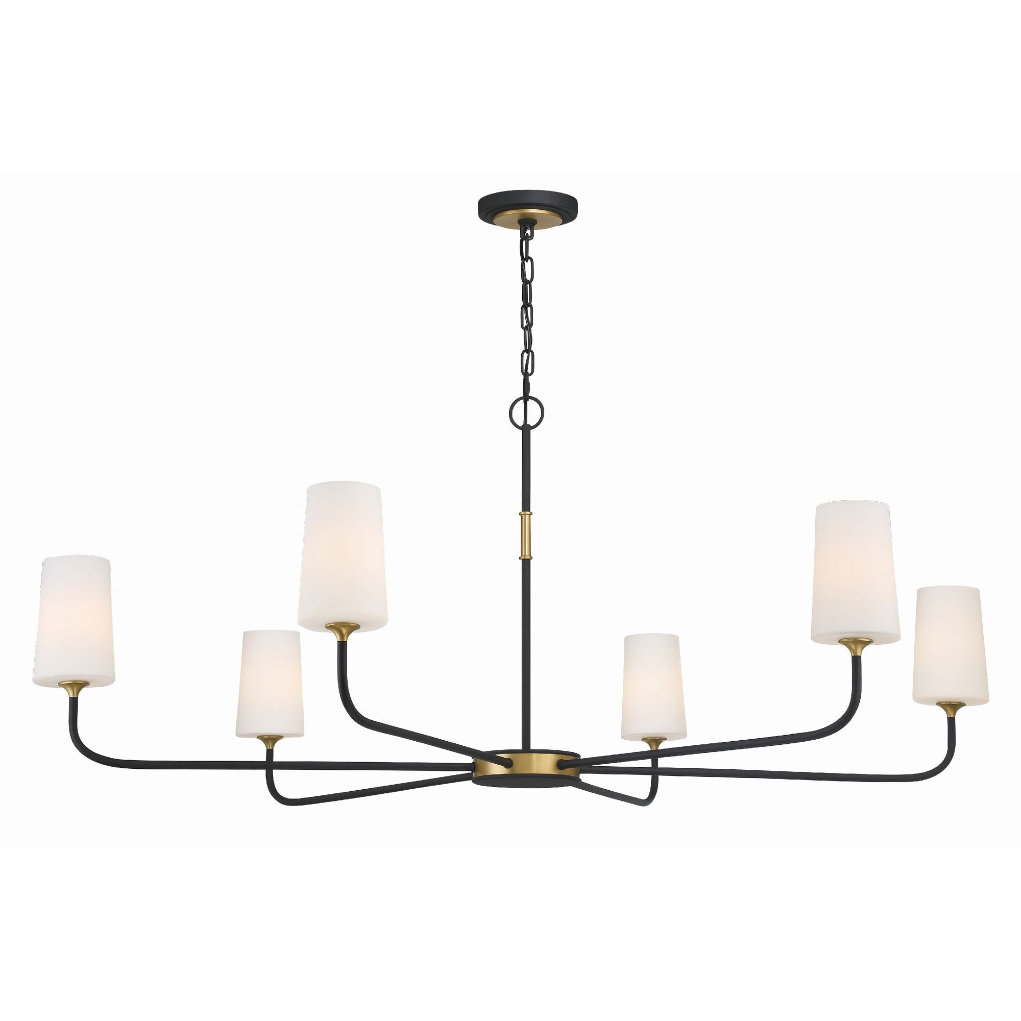 Niles 6 Light Black Forged + Modern Gold Chandelier Glass Shade 54"W x 22.25"H x 54"D