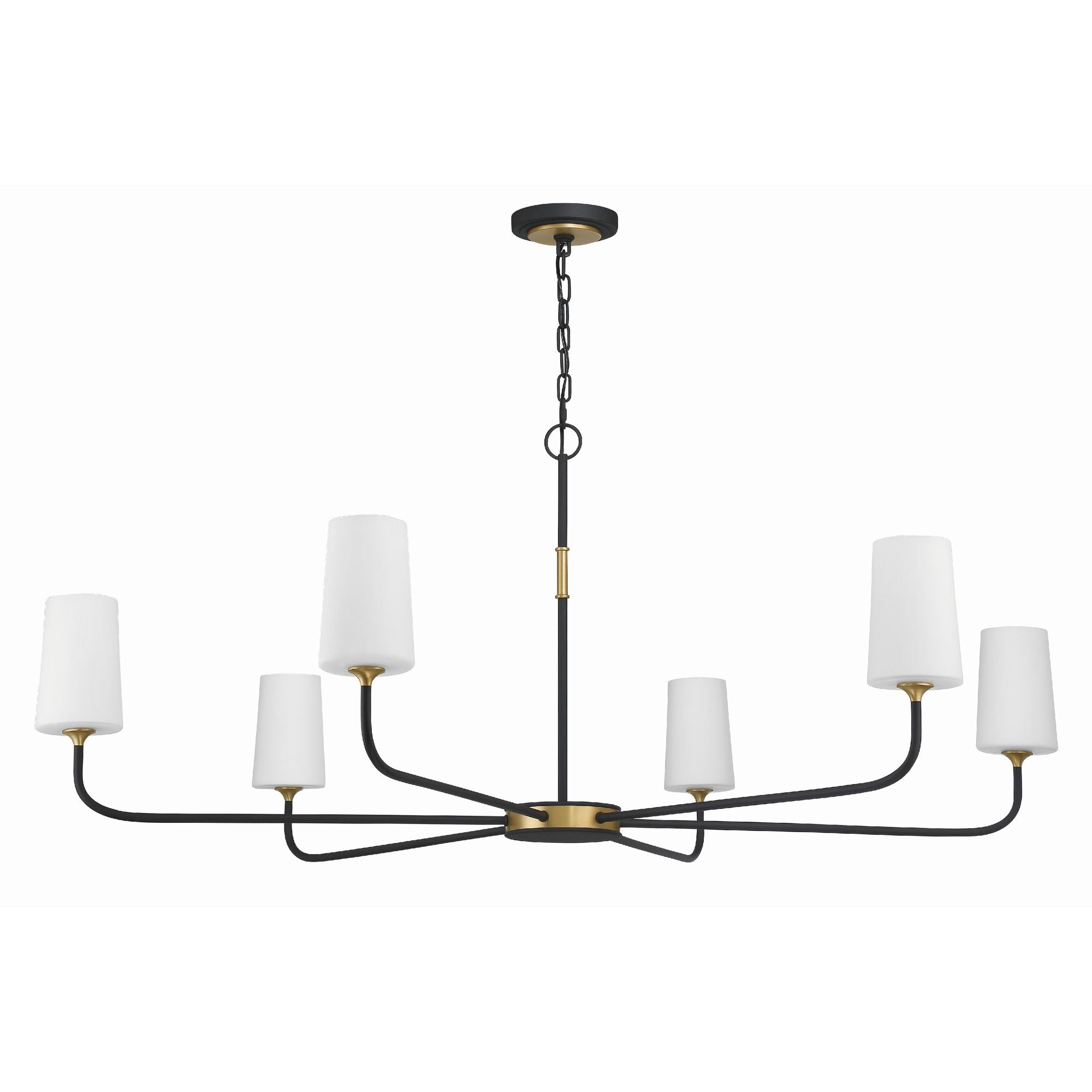 Niles 6 Light Black Forged + Modern Gold Chandelier Glass Shade 54"W x 22.25"H x 54"D