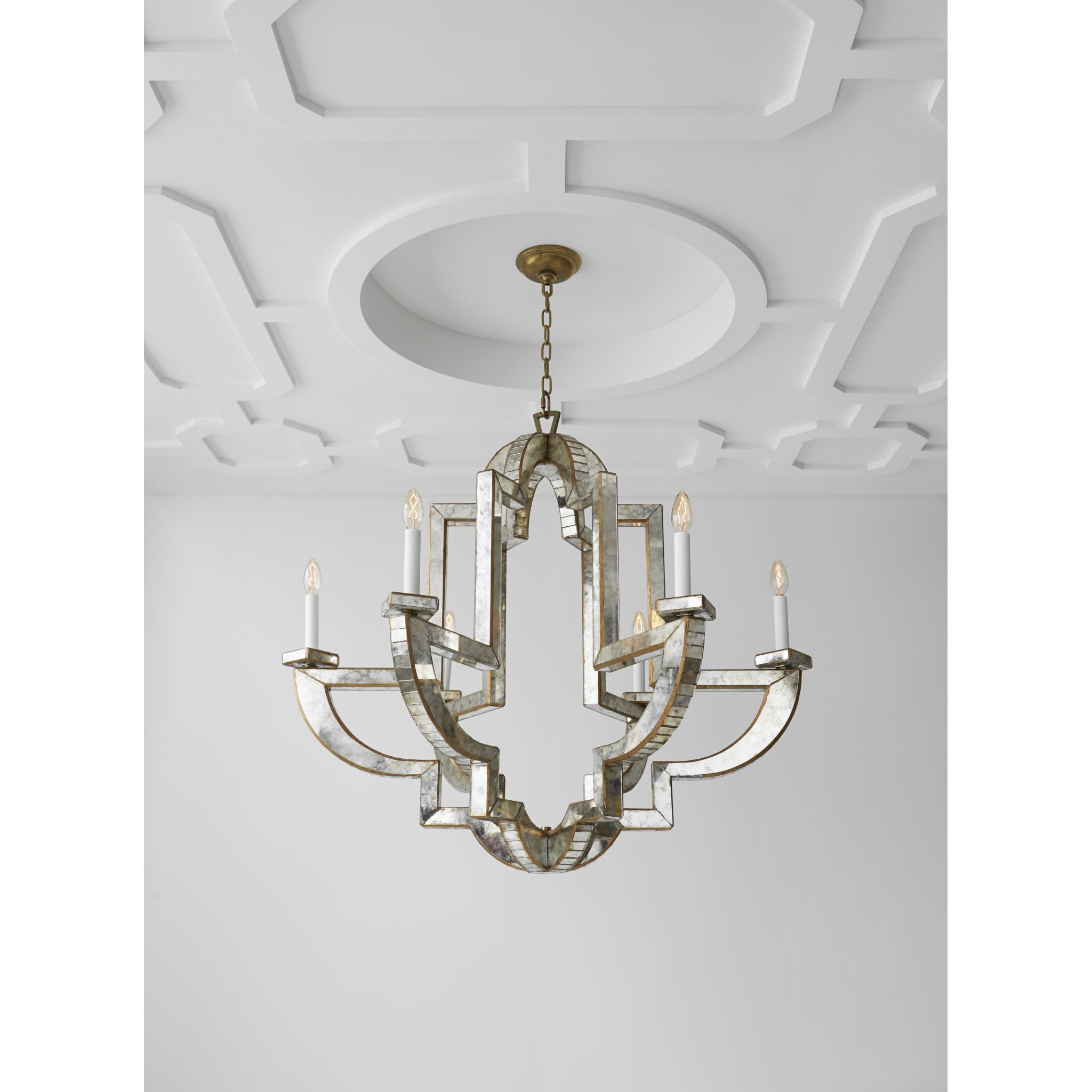 Niermann Weeks Lido Large Chandelier in Antique Mirror and Hand-Rubbed Antique Brass