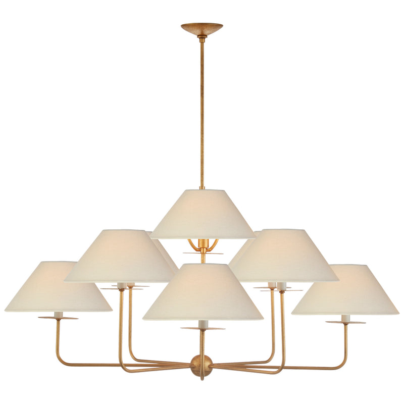 Niermann Weeks Kelley Large Chandelier in Gilded Iron with Linen Shades