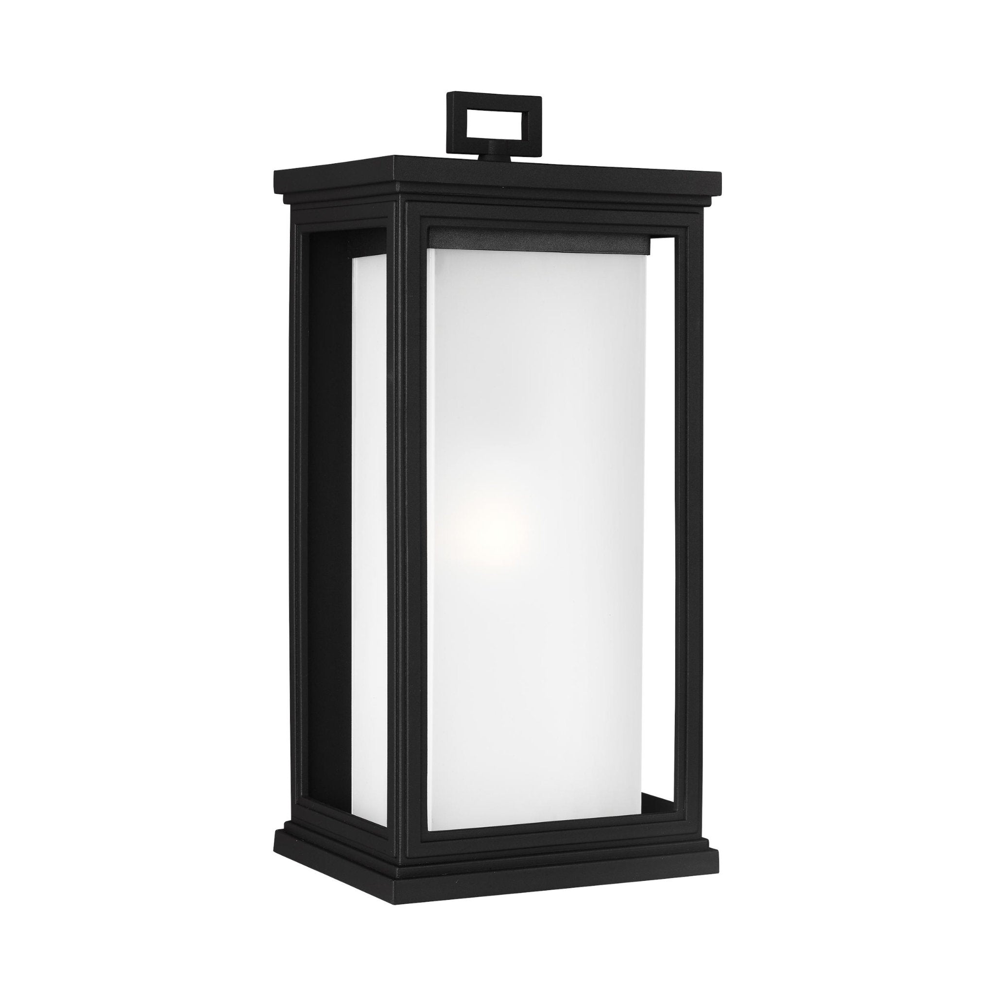 Roscoe Large Lantern Transitional Outdoor Fixture 8.5" Width 18.25" Height StoneStrong Rectangular White Opal Etched Shade in Textured Black