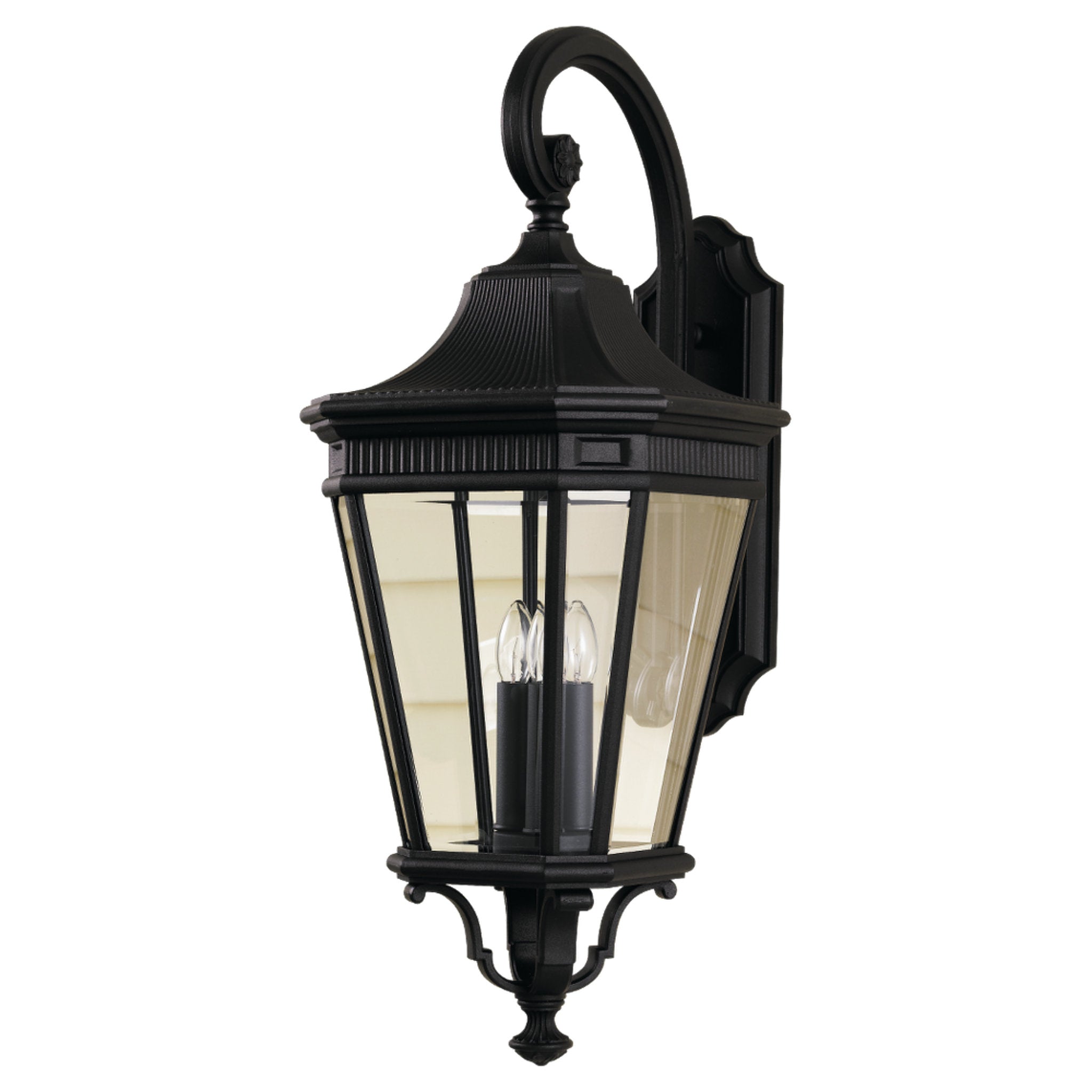 Cotswold Lane Large Lantern Traditional Outdoor Fixture 12" Width 30" Height Aluminum Round Clear Beveled Shade in Black