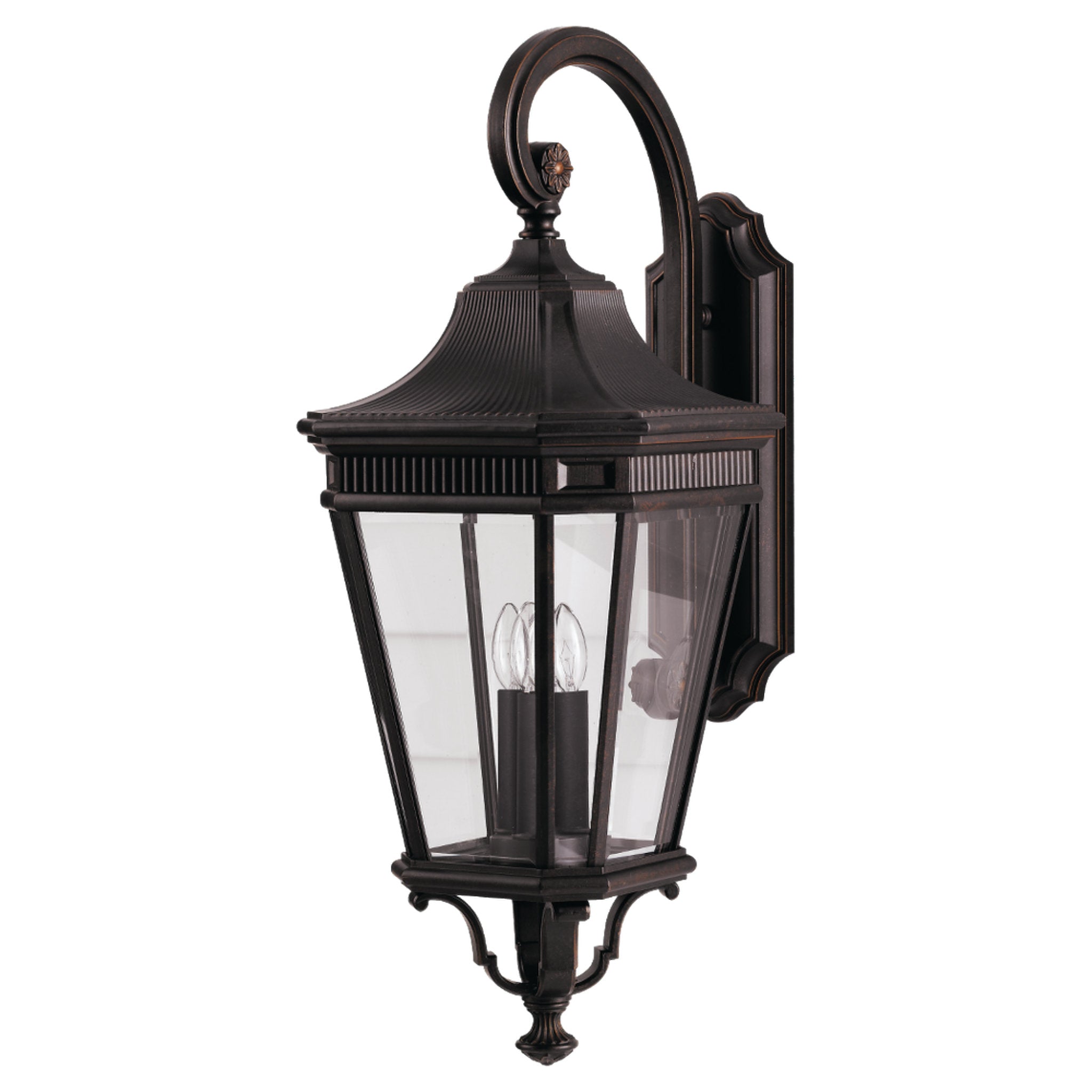 Cotswold Lane Large Lantern Traditional Outdoor Fixture 12" Width 30" Height Aluminum Irregular Clear Beveled Shade in Grecian Bronze