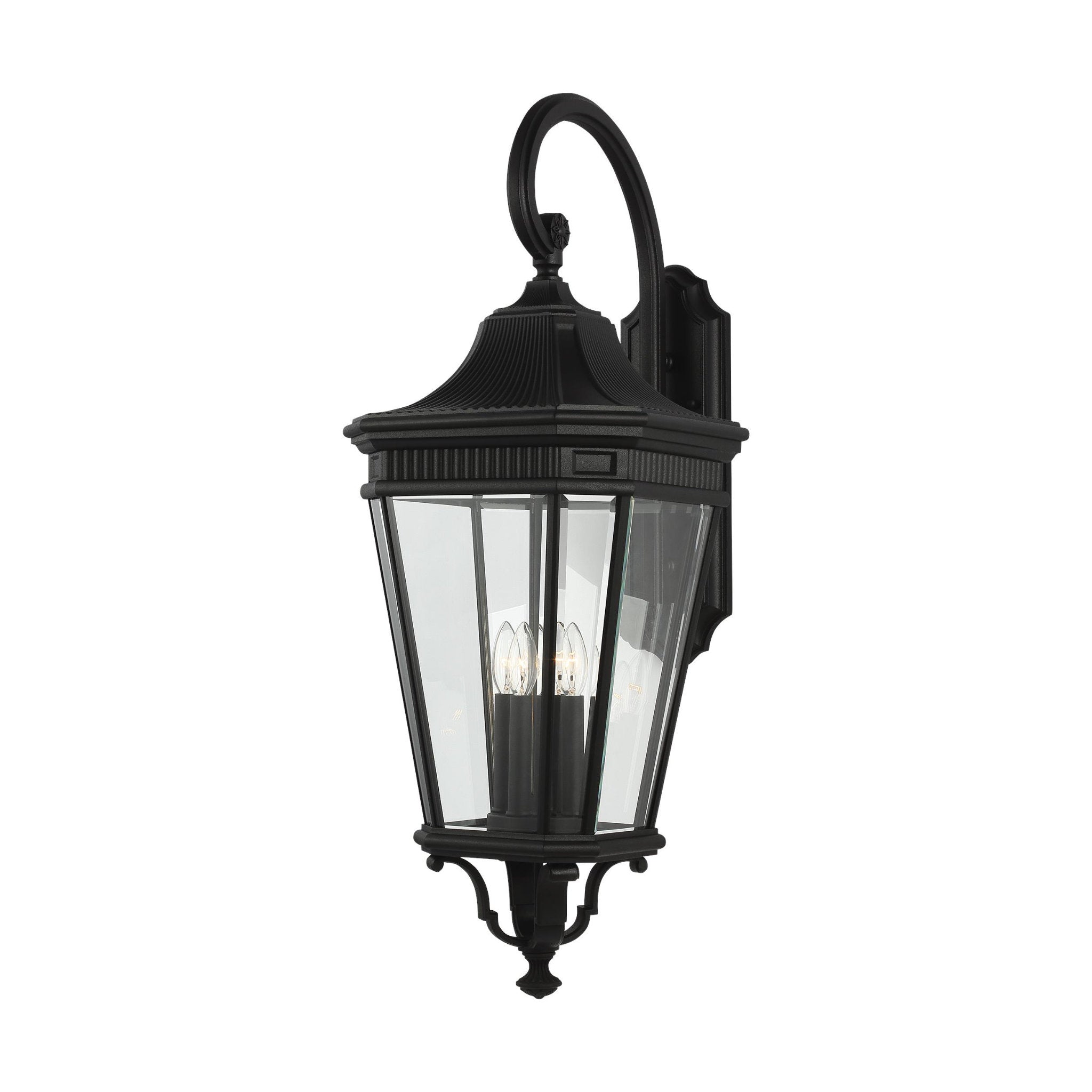 Cotswold Lane Extra Large Lantern Traditional Outdoor Fixture 13.625" Width 36.25" Height Aluminum Irregular Clear Beveled Shade in Black
