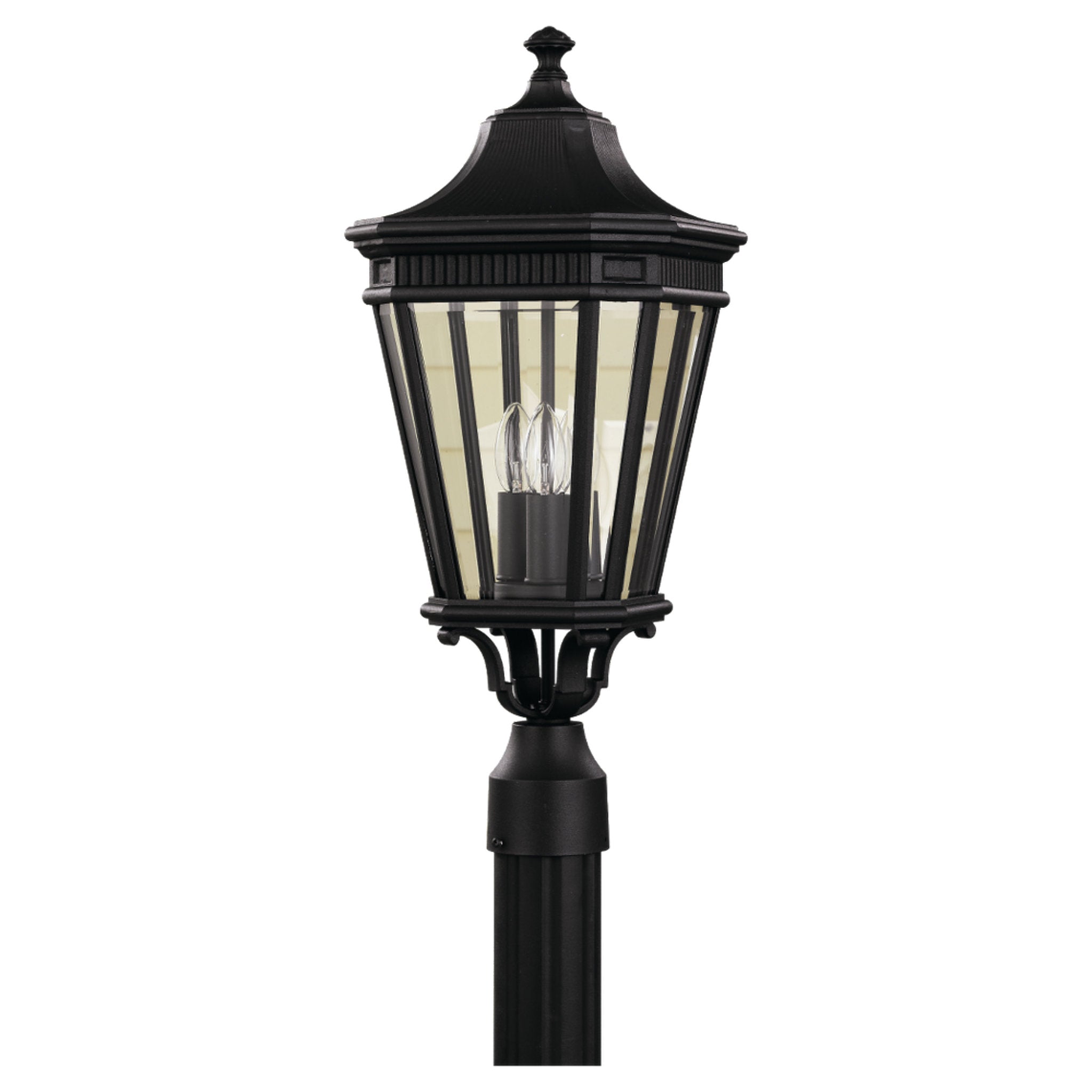 Cotswold Lane Small Post Lantern Traditional Outdoor Fixture 9.5" Width 22.5" Height Aluminum Irregular Clear Beveled Shade in Black