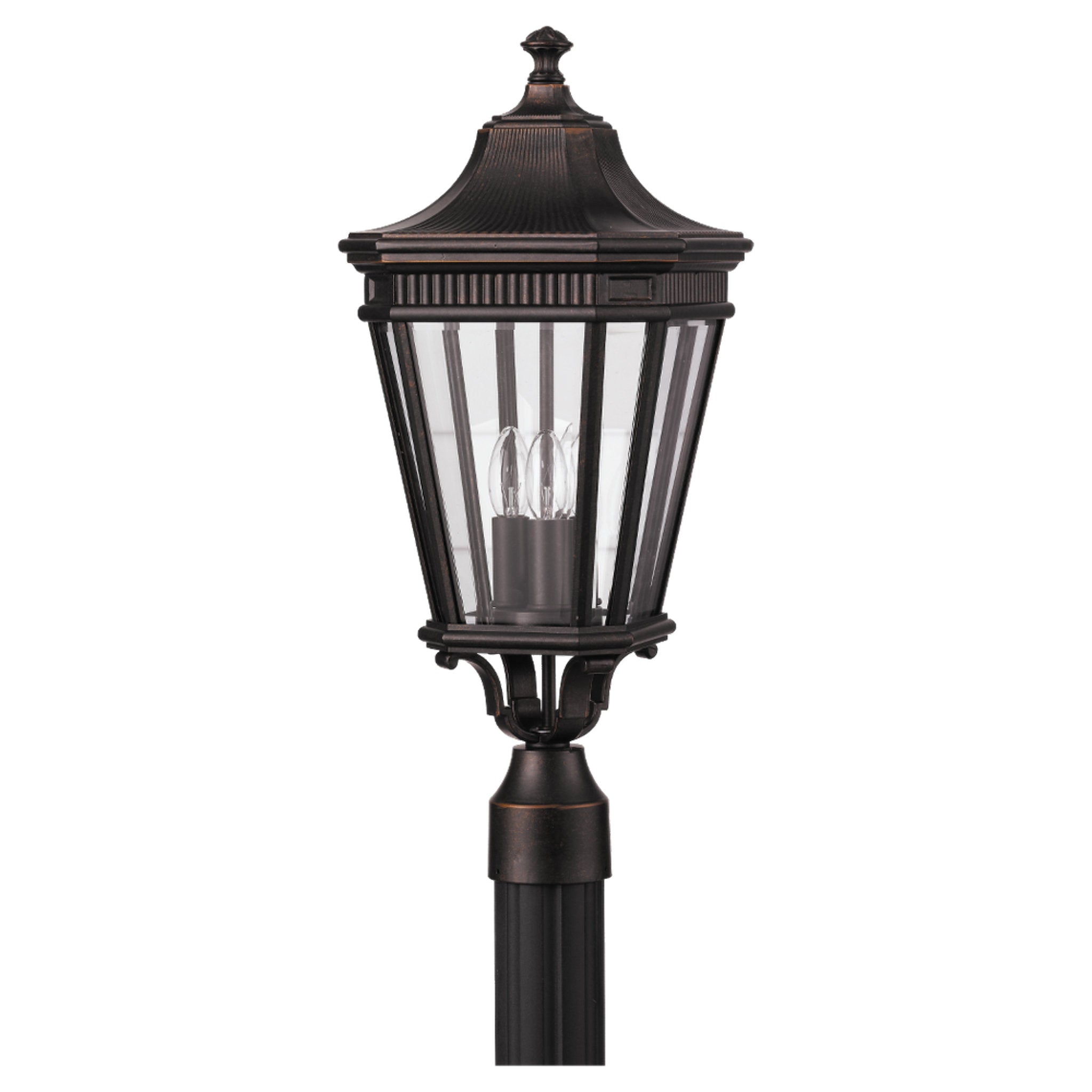Cotswold Lane Small Post Lantern Traditional Outdoor Fixture 9.5" Width 22.5" Height Aluminum Irregular Clear Beveled Shade in Grecian Bronze
