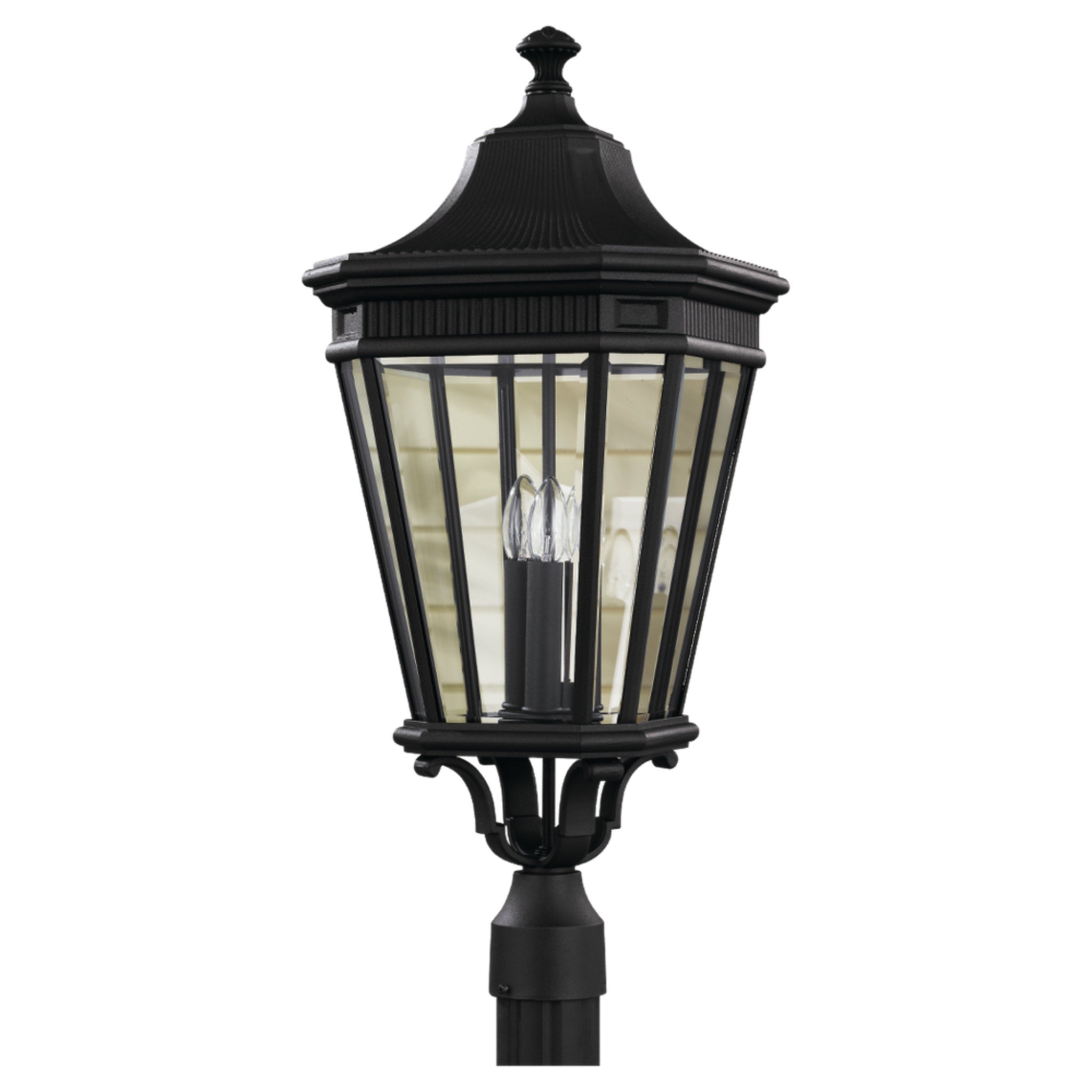 Cotswold Lane Large Post Lantern Traditional Outdoor Fixture 12" Width 27.5" Height Aluminum Irregular Clear Beveled Shade in Black