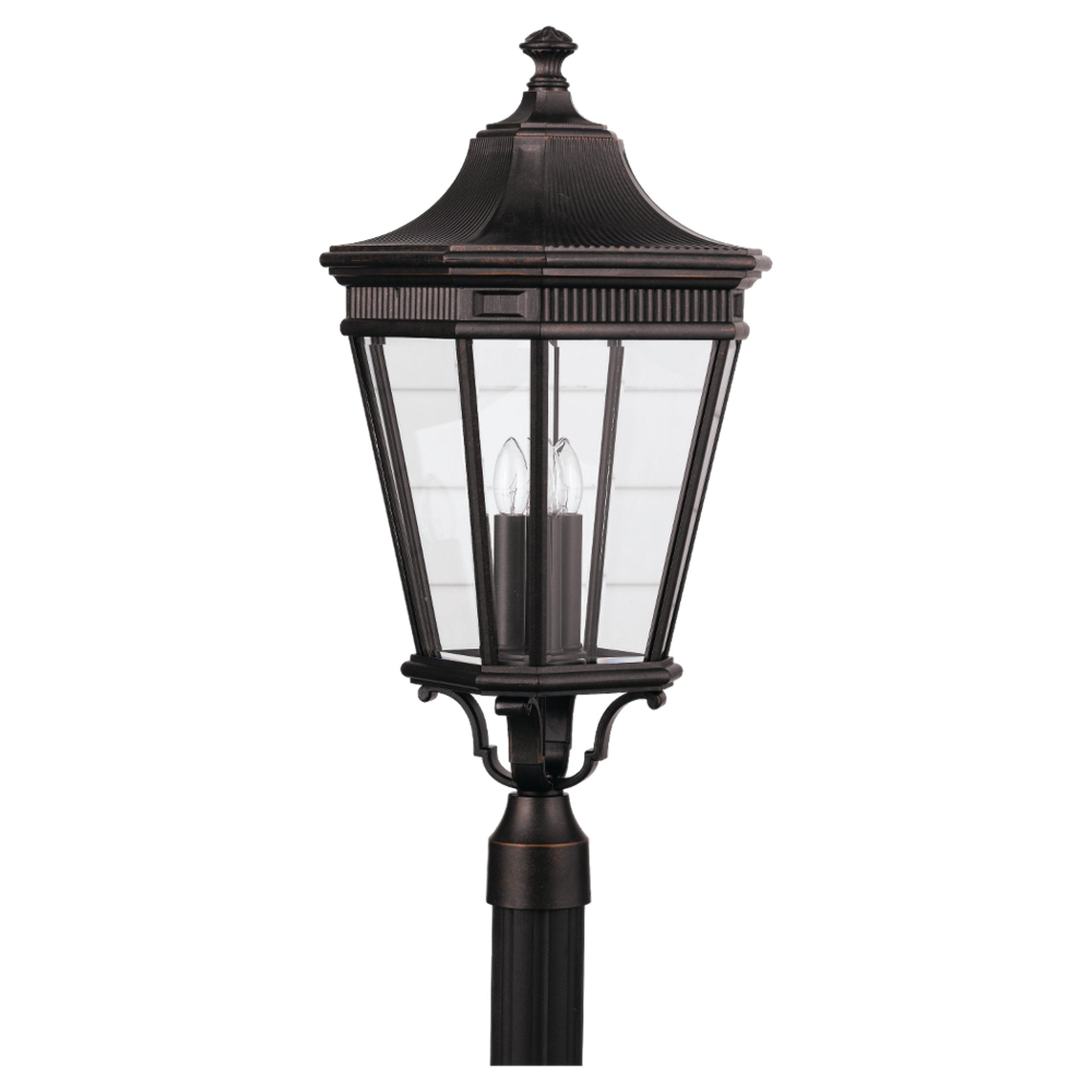 Cotswold Lane Large Post Lantern Traditional Outdoor Fixture 12" Width 27.5" Height Aluminum Irregular Clear Beveled Shade in Grecian Bronze
