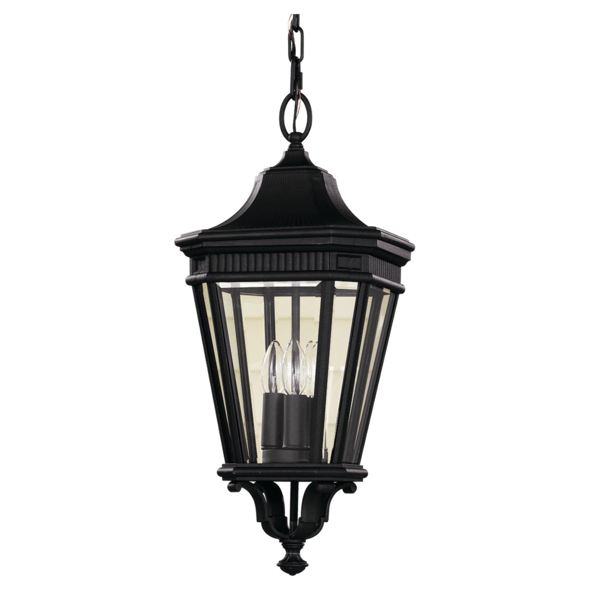 Cotswold Lane Small Pendant Traditional Outdoor Fixture 9.5" Width 21.5" Height Aluminum Irregular Clear Beveled Shade in Black