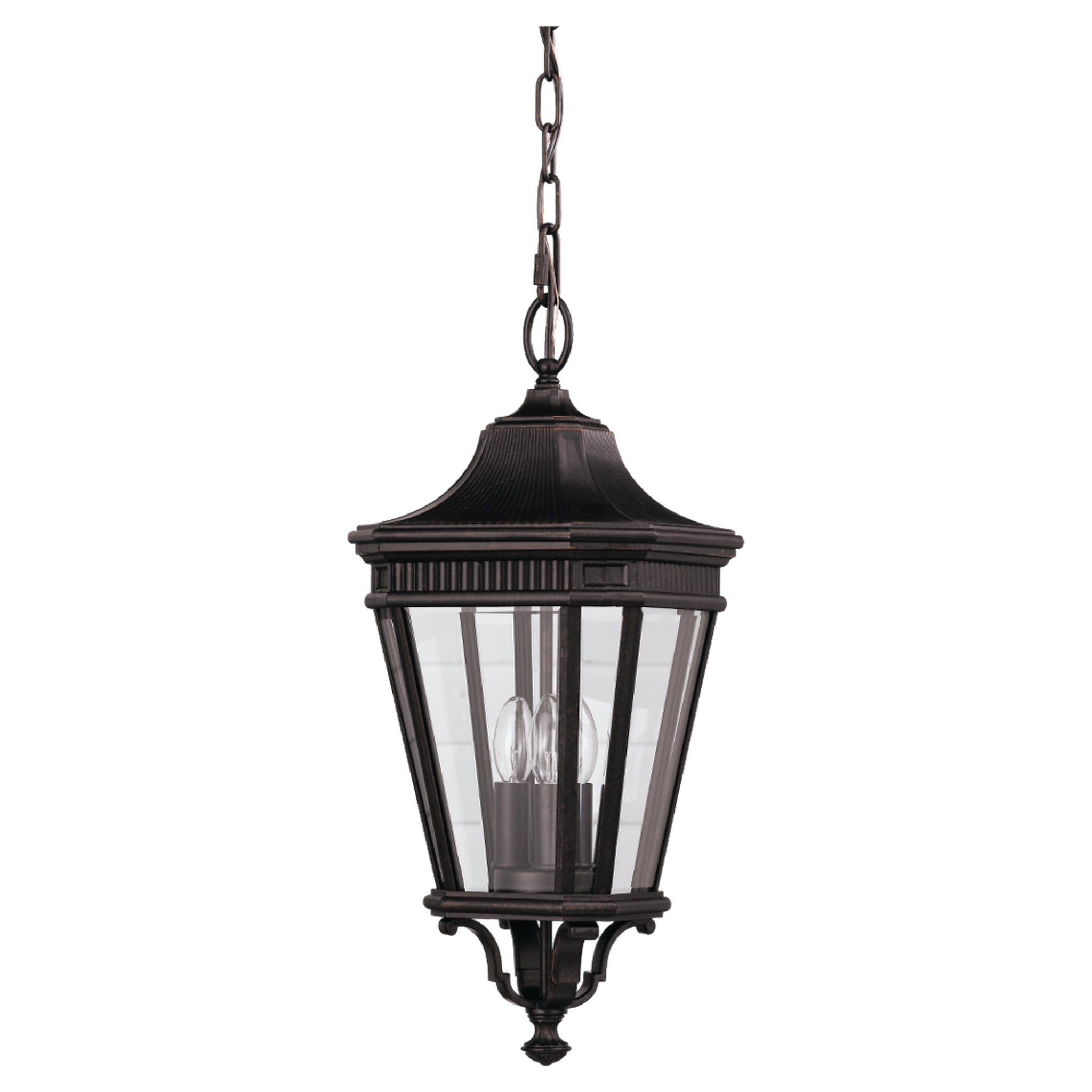 Cotswold Lane Small Pendant Traditional Outdoor Fixture 9.5" Width 21.5" Height Aluminum Irregular Clear Beveled Shade in Grecian Bronze