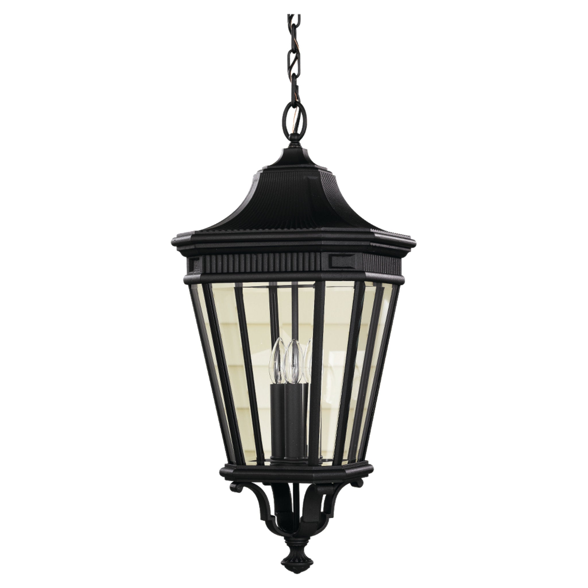 Cotswold Lane Medium Pendant Traditional Outdoor Fixture 12" Width 26.5" Height Aluminum Irregular Clear Beveled Shade in Black