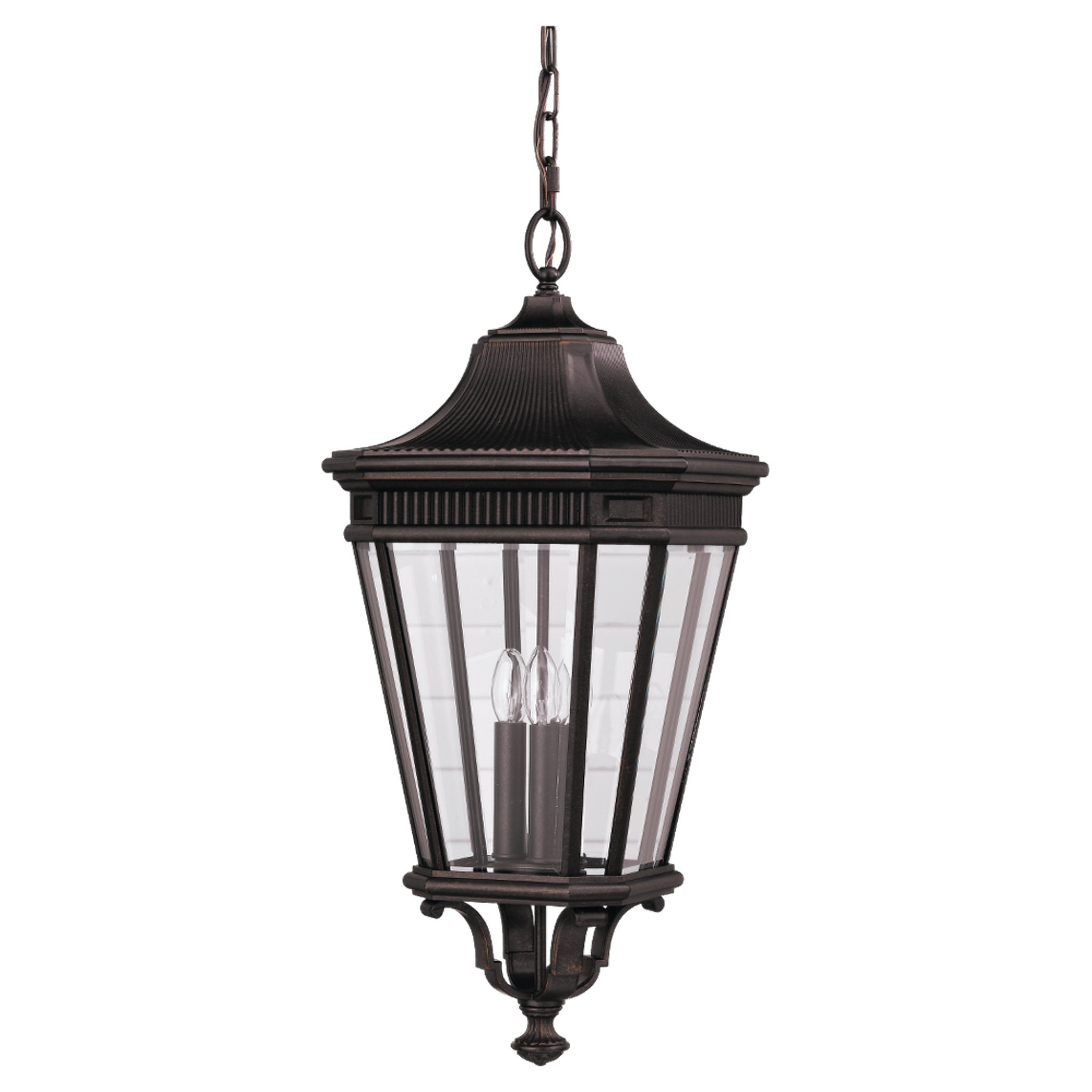 Cotswold Lane Medium Pendant Traditional Outdoor Fixture 12" Width 26.5" Height Aluminum Irregular Clear Beveled Shade in Grecian Bronze