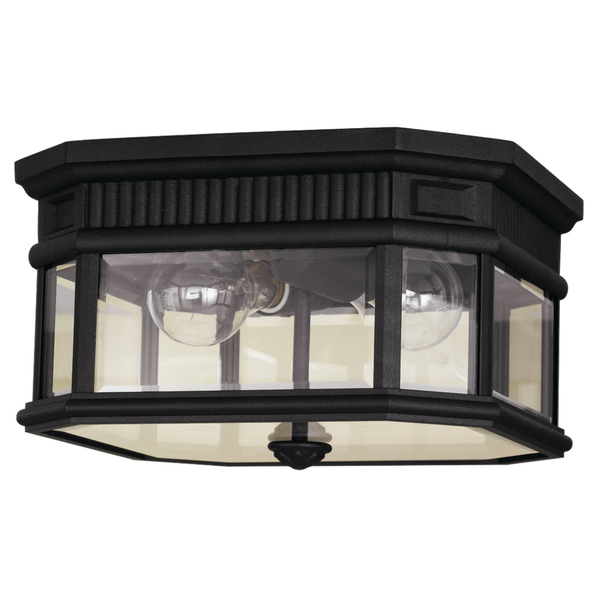 Cotswold Lane Flush Mount Traditional Outdoor Fixture 11.5" Width 6.625" Height Aluminum Rectangular Clear Beveled Shade in Black