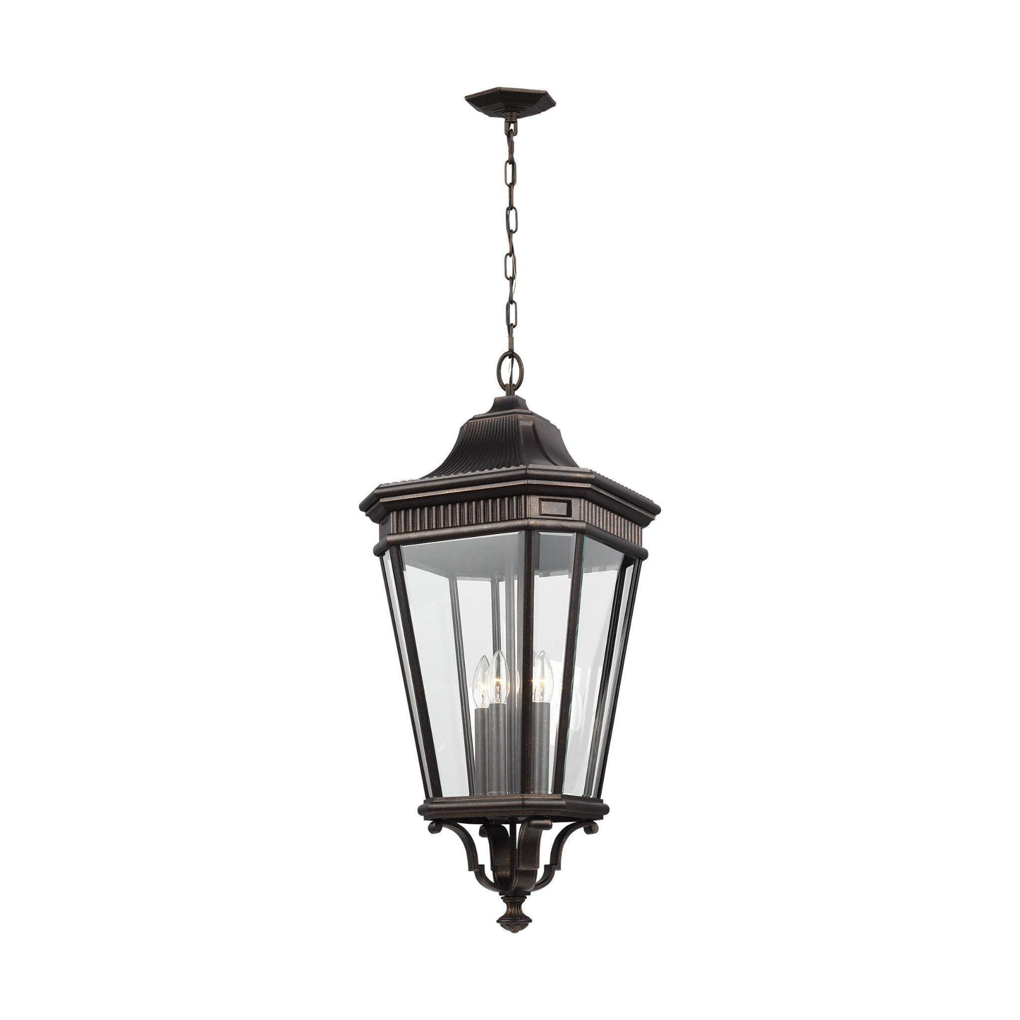 Cotswold Lane Large Pendant Traditional Outdoor Fixture 13.625" Width 31" Height Aluminum Irregular Clear Beveled Shade in Grecian Bronze