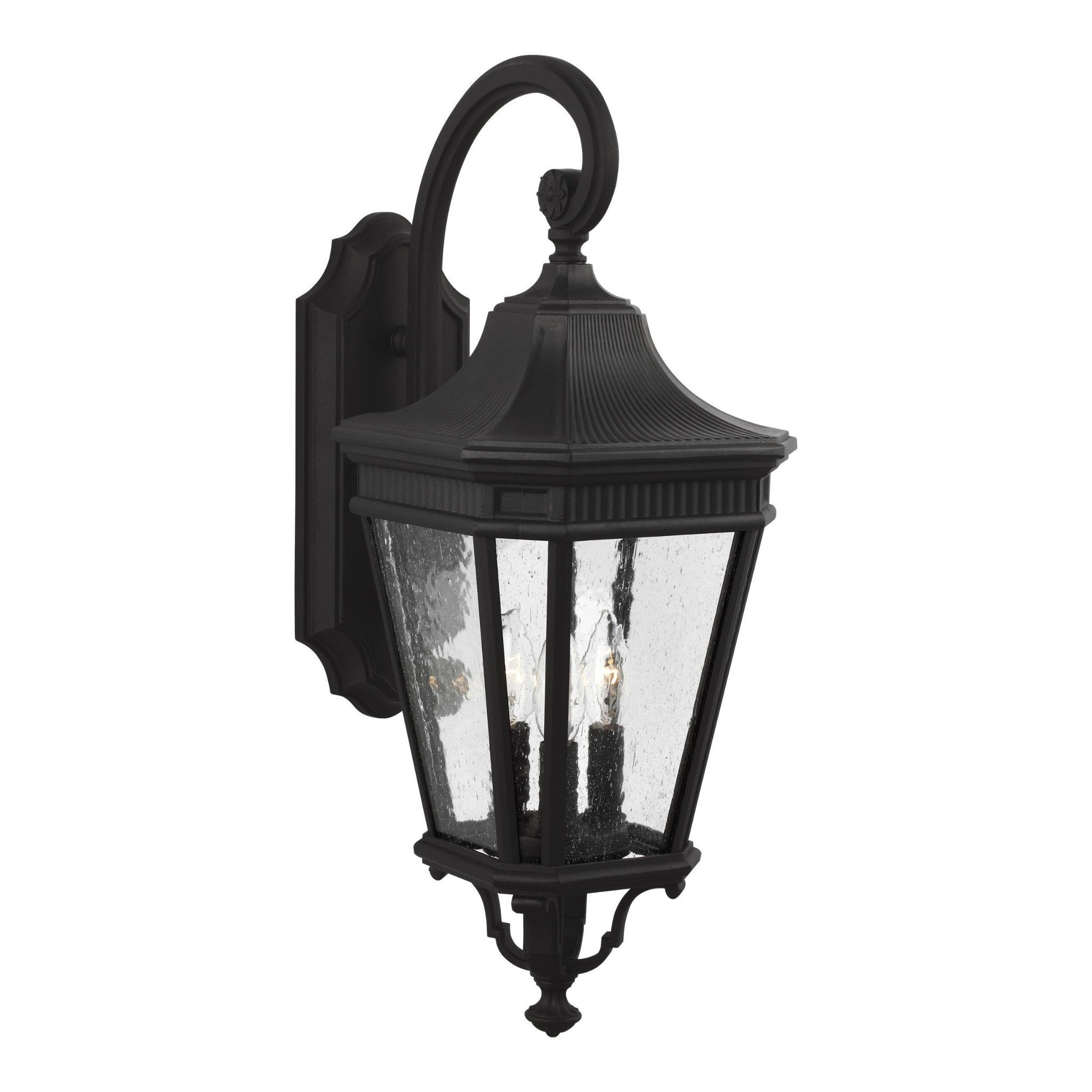 Cotswold Lane Medium Lantern Traditional Outdoor Fixture 9.5" Width 23.75" Height Aluminum Irregular Clear Seeded Shade in Black
